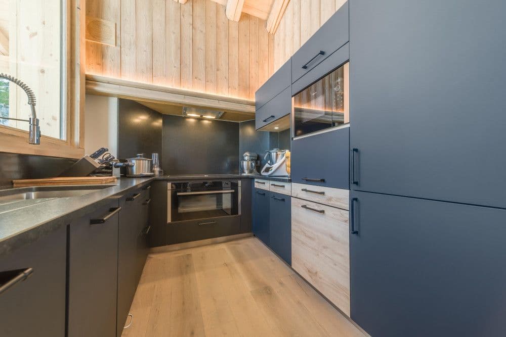 Timber and slate kitchen at Courchevel 13