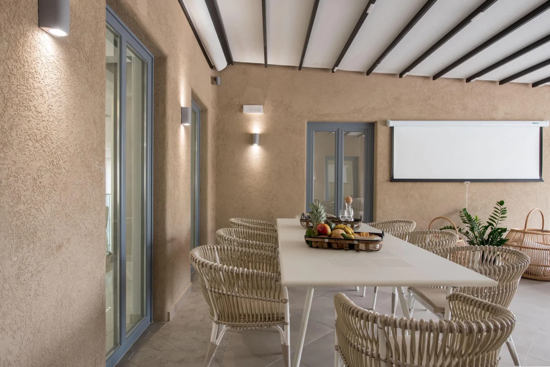 Outdoor pergola dining terrace at Gaia's Rest.