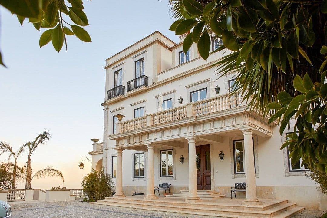 Neoclassical portico facade of the Romantic Outlook estate in Sintra