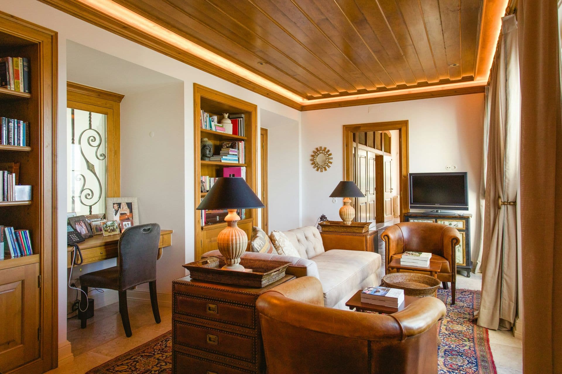 Book-lined study and sitting room at Romantic Outlook, Sintra