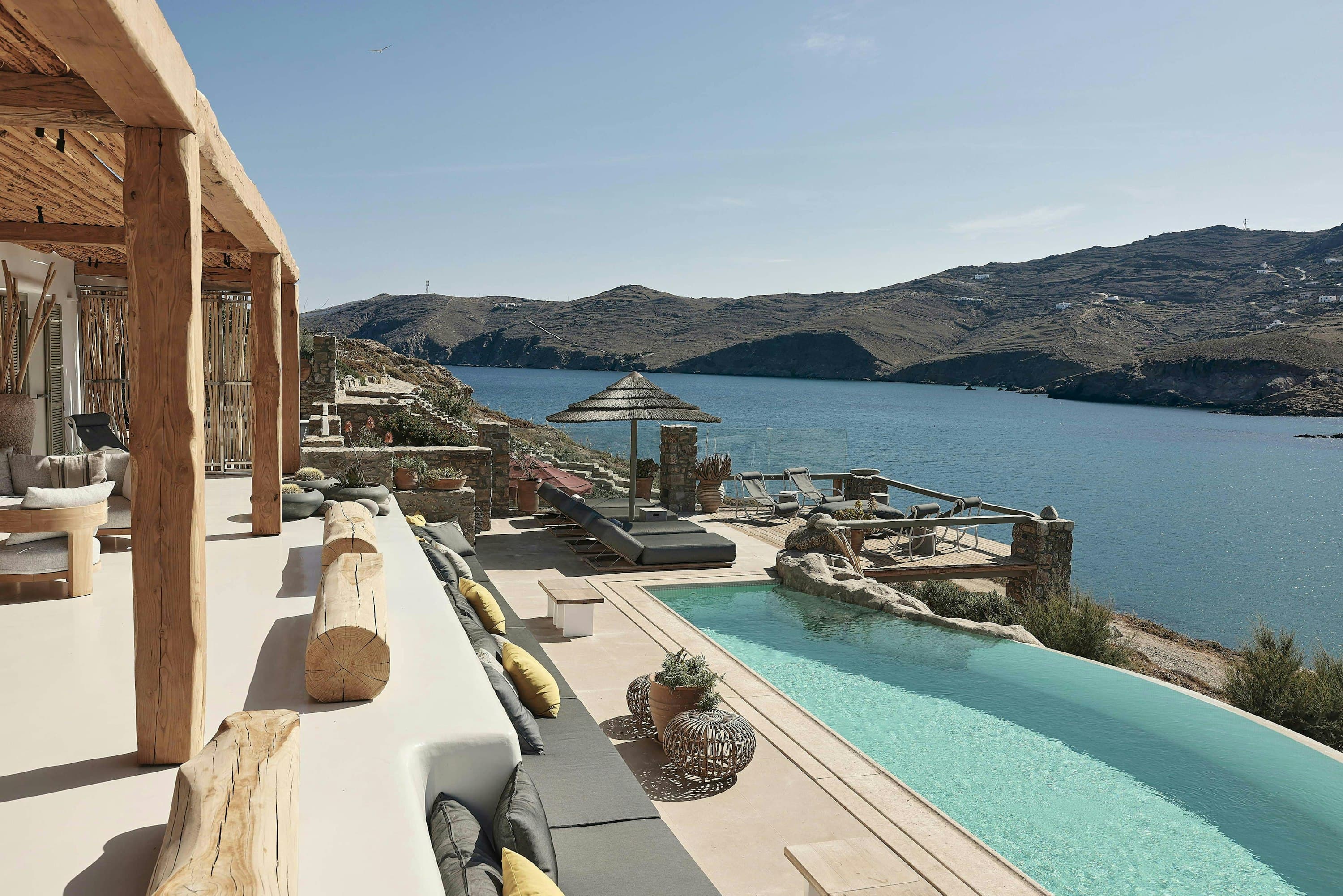 Sunshine Melody infinity pool terrace with Aegean Sea views, Mykonos, Greece