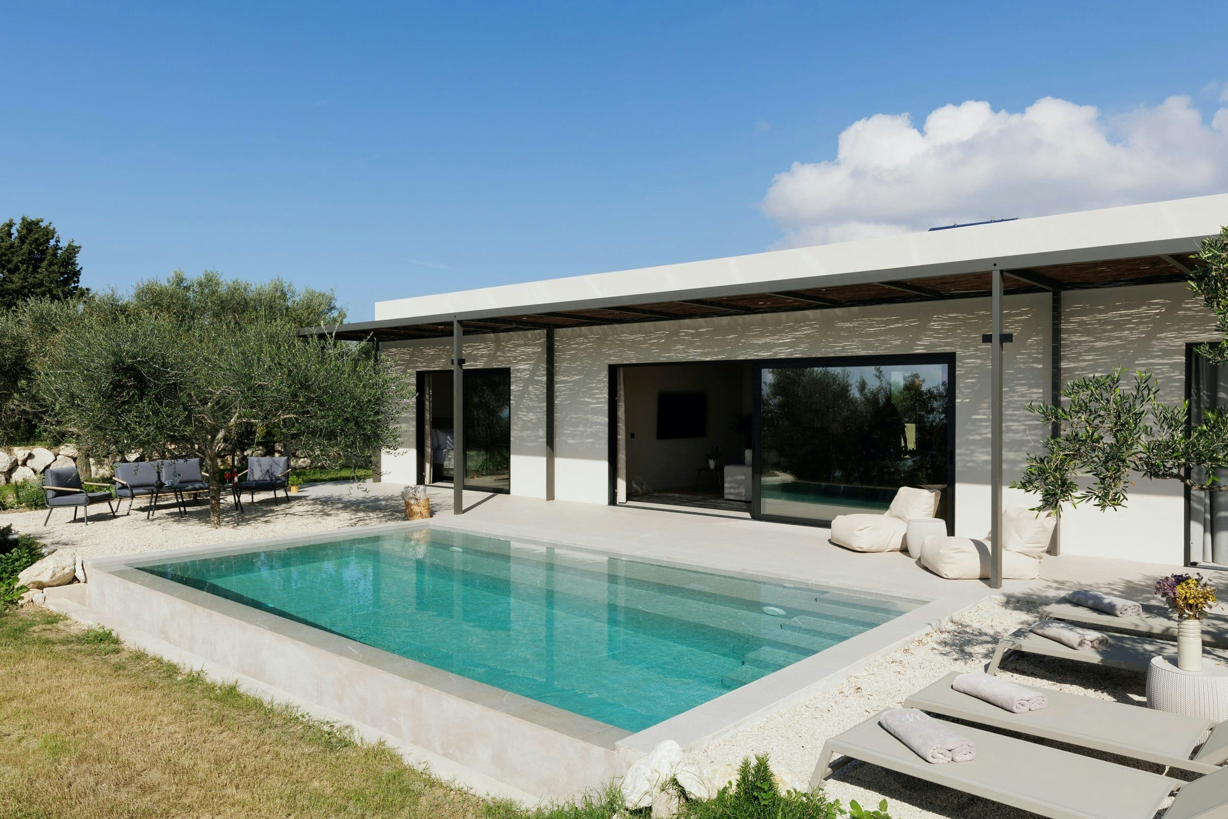 Corfu Dreams villa exterior with infinity pool and olive grove, Corfu, Ionian Islands, Greece
