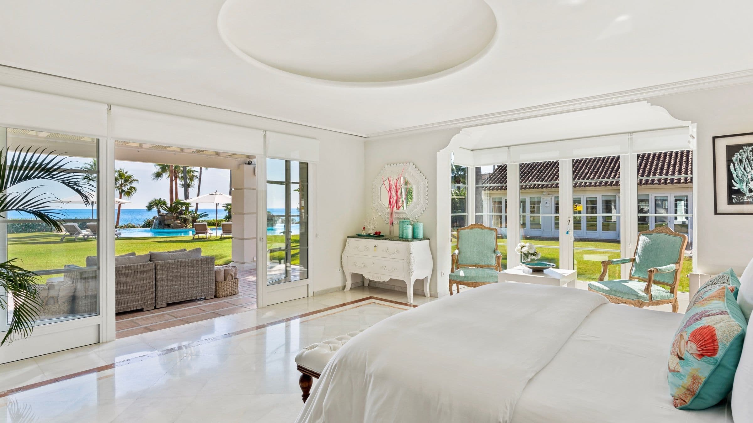 Villa Tesoro master bedroom with terrace and Mediterranean views, Marbella, Andalusia, Spain