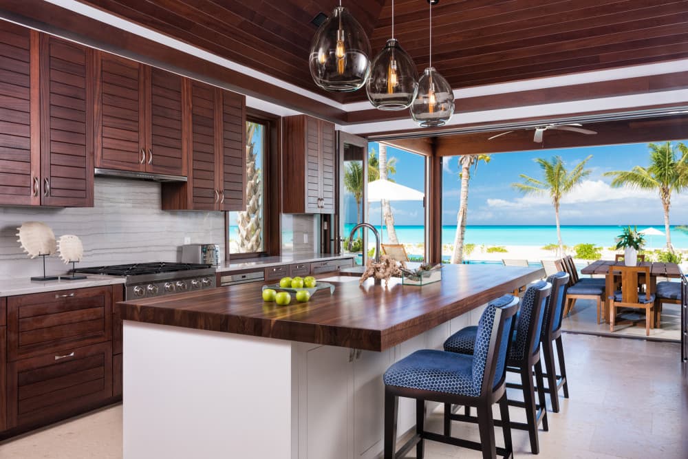 Hawksbill gourmet kitchen with mahogany cabinetry and beach views, Providenciales, Turks and Caicos