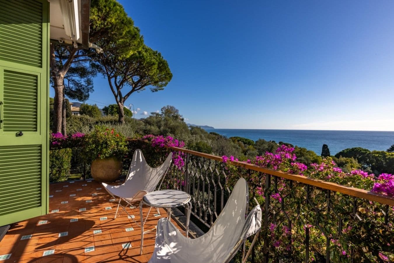 Private terrace with sea view and bougainvillea at On the Emerald Coast, Rapallo