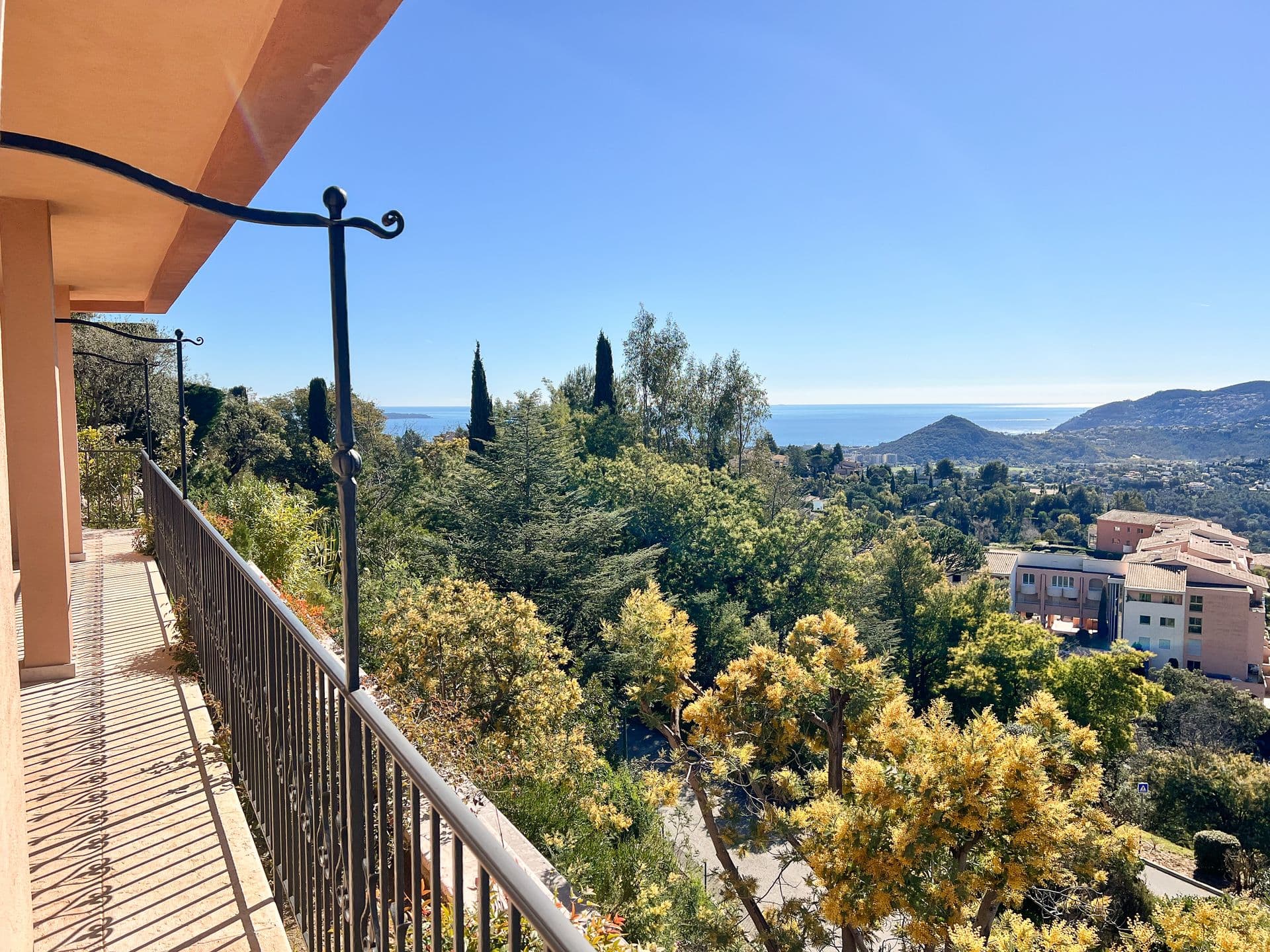 Panoramic view over the wooded hills towards the Mediterranean coast from Golden Escape's balcony