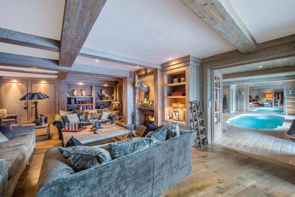 Living room opening through to the indoor pool at Meribel 139