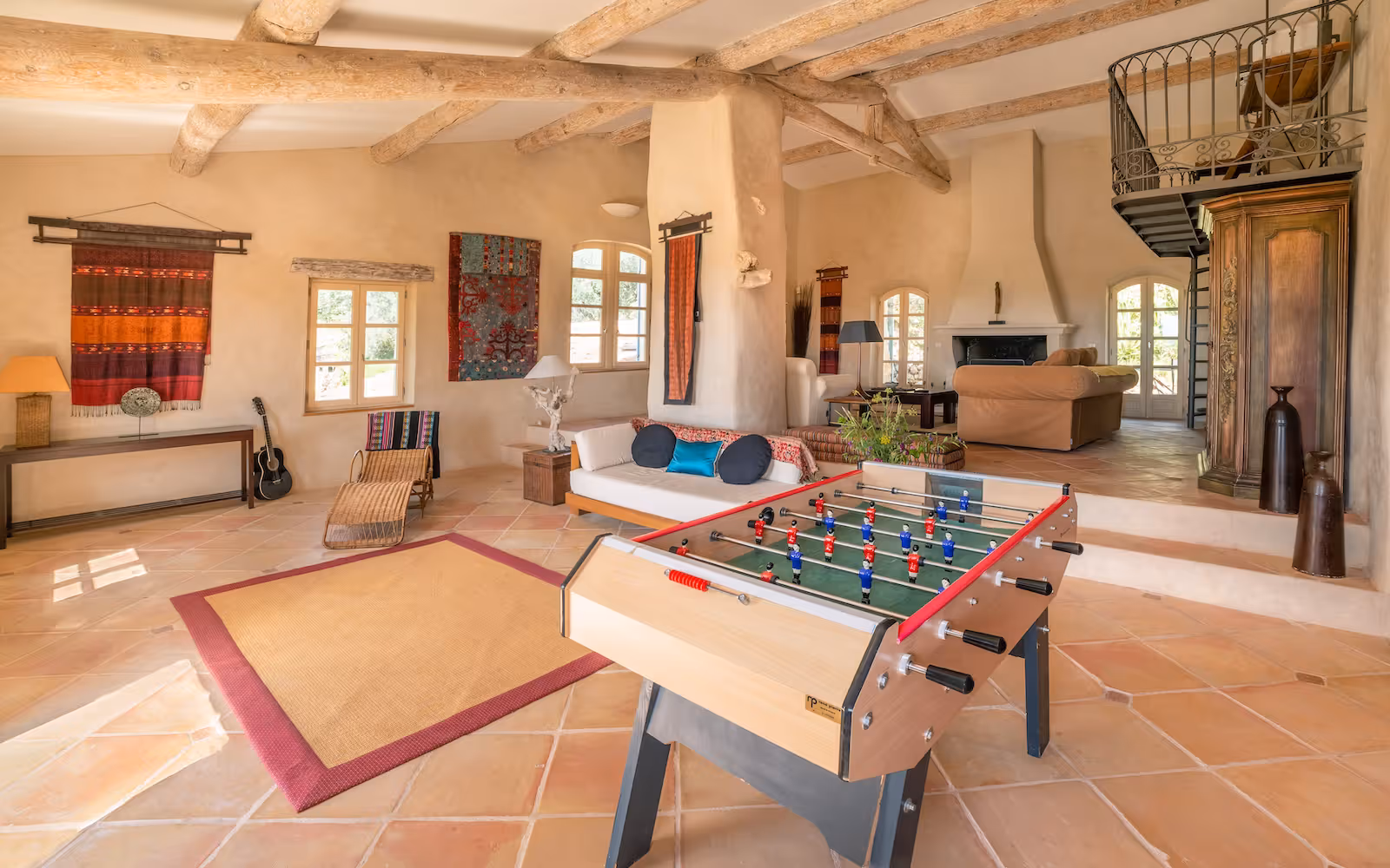 Large games room with a foosball table and mezzanine at Choral Words, Var, Provence