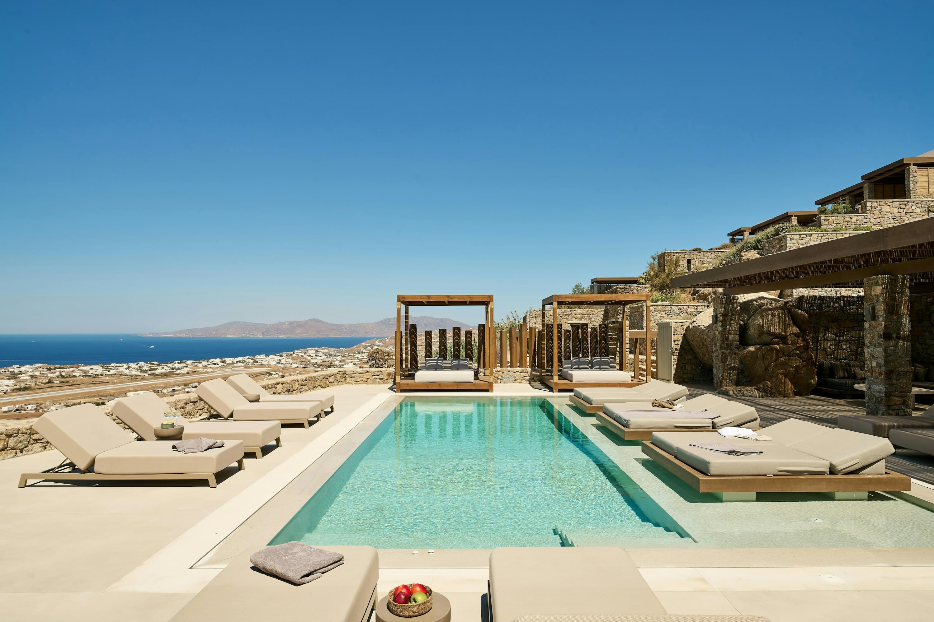 Sea Washed Wonder infinity pool with Aegean Sea views, Mykonos, Greece