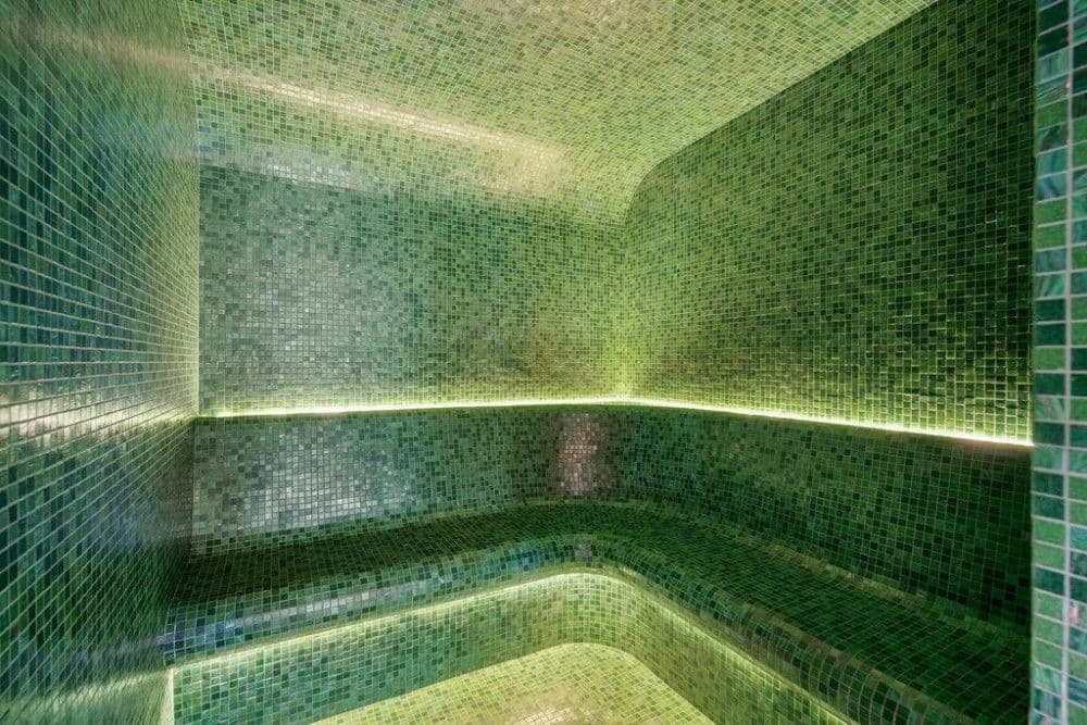 Green mosaic hammam steam room at Saint Martin de Belleville 12