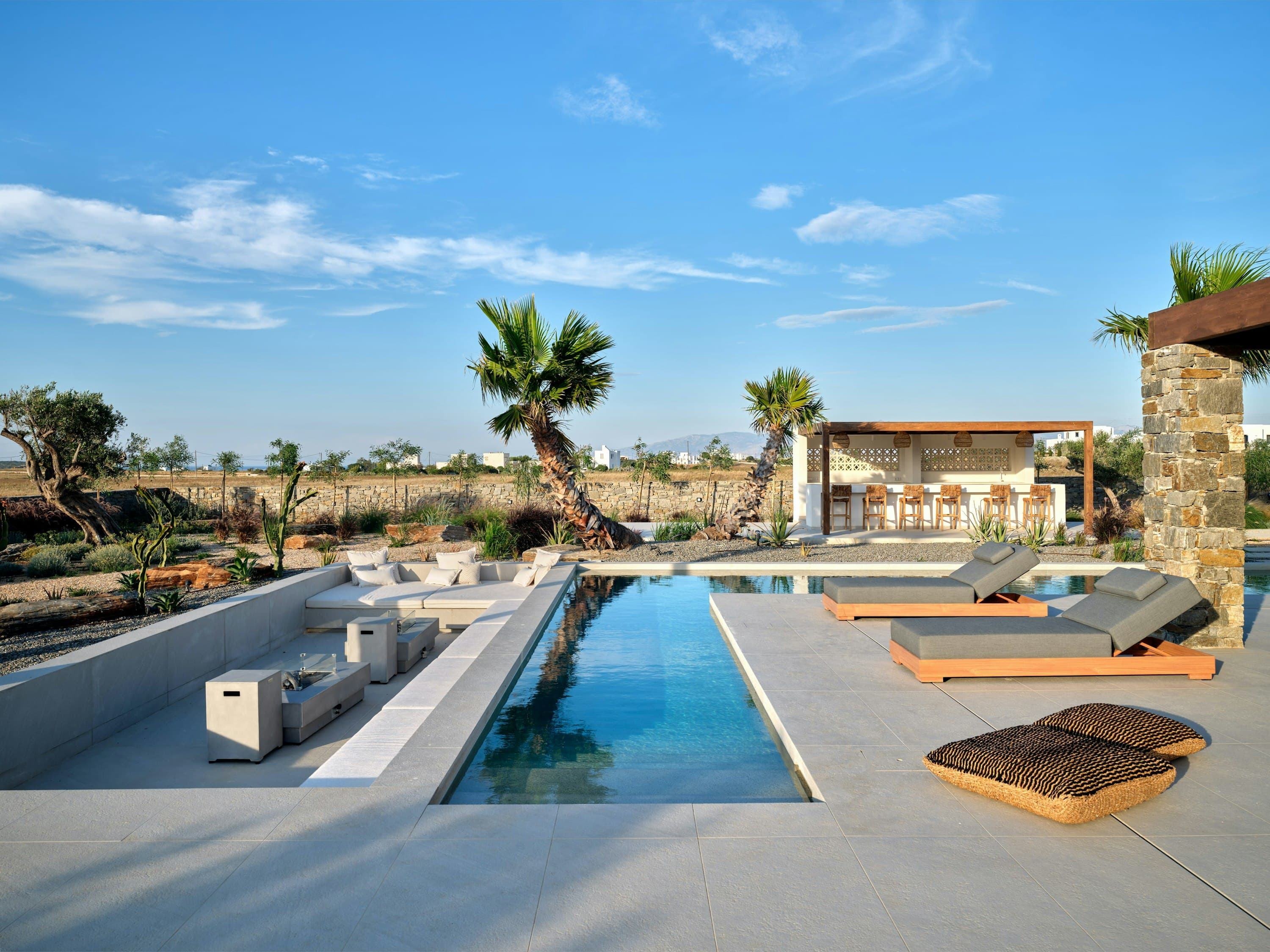 Paros Bliss infinity pool and outdoor living area, Paros, Cyclades Islands, Greece