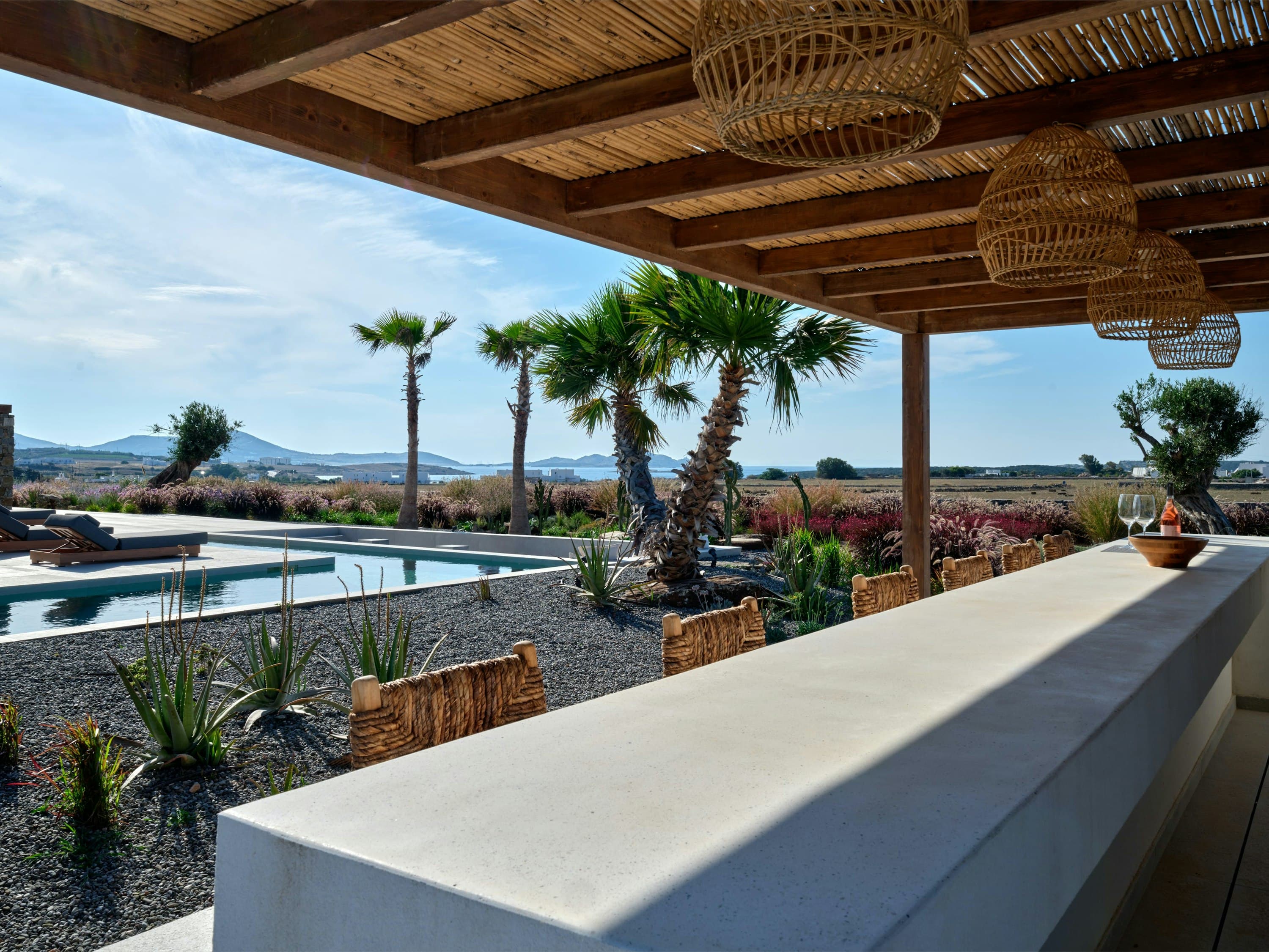 Paros Bliss covered terrace lounge with pergola, Paros, Cyclades Islands, Greece