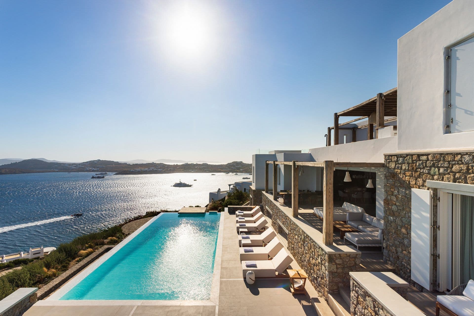 Goddess of the Clouds villa and pool by day, overlooking the Aegean Sea.