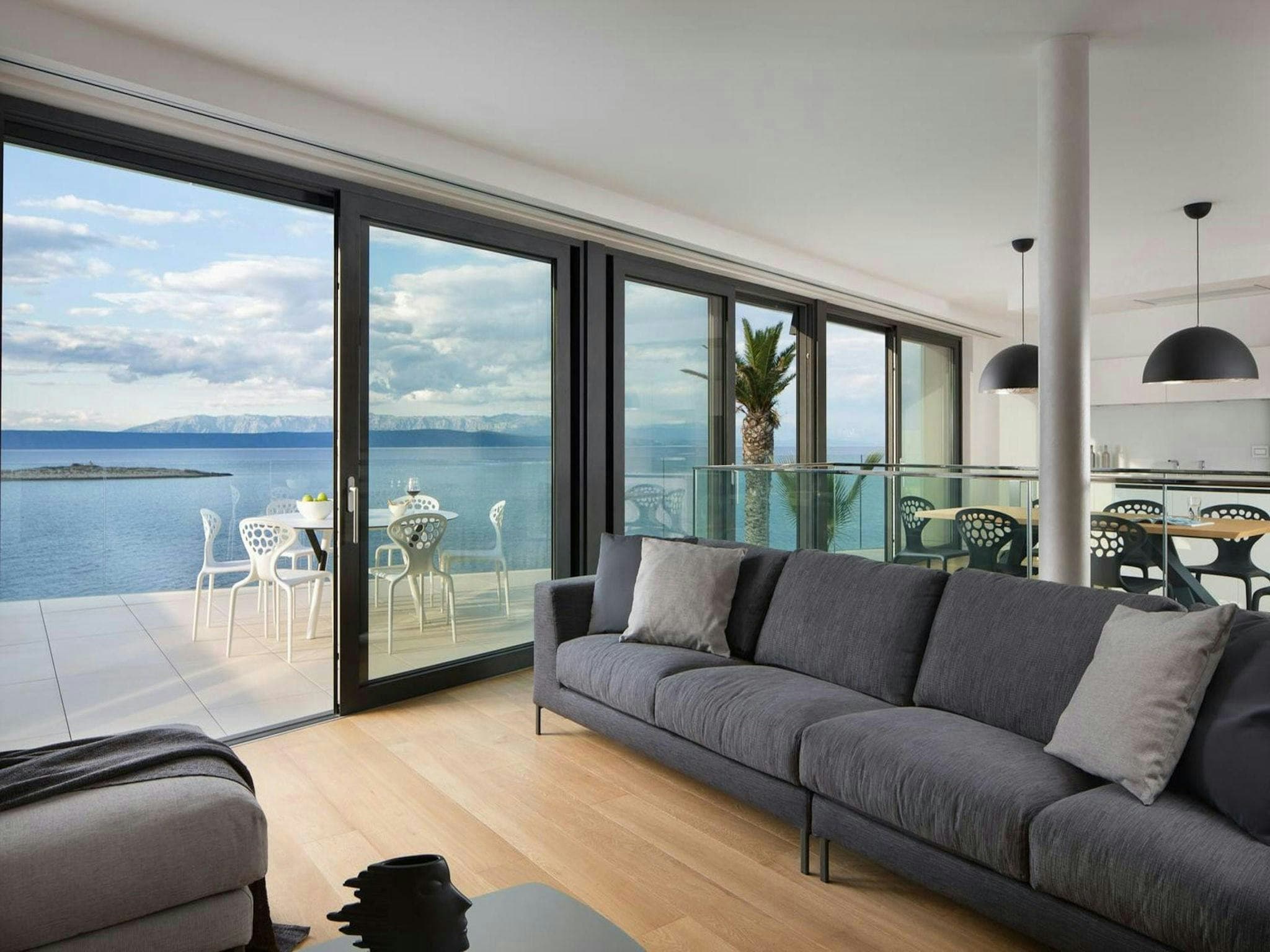 Secluded Shores living room with ocean terrace access, Blato, Dalmatian Coast, Croatia