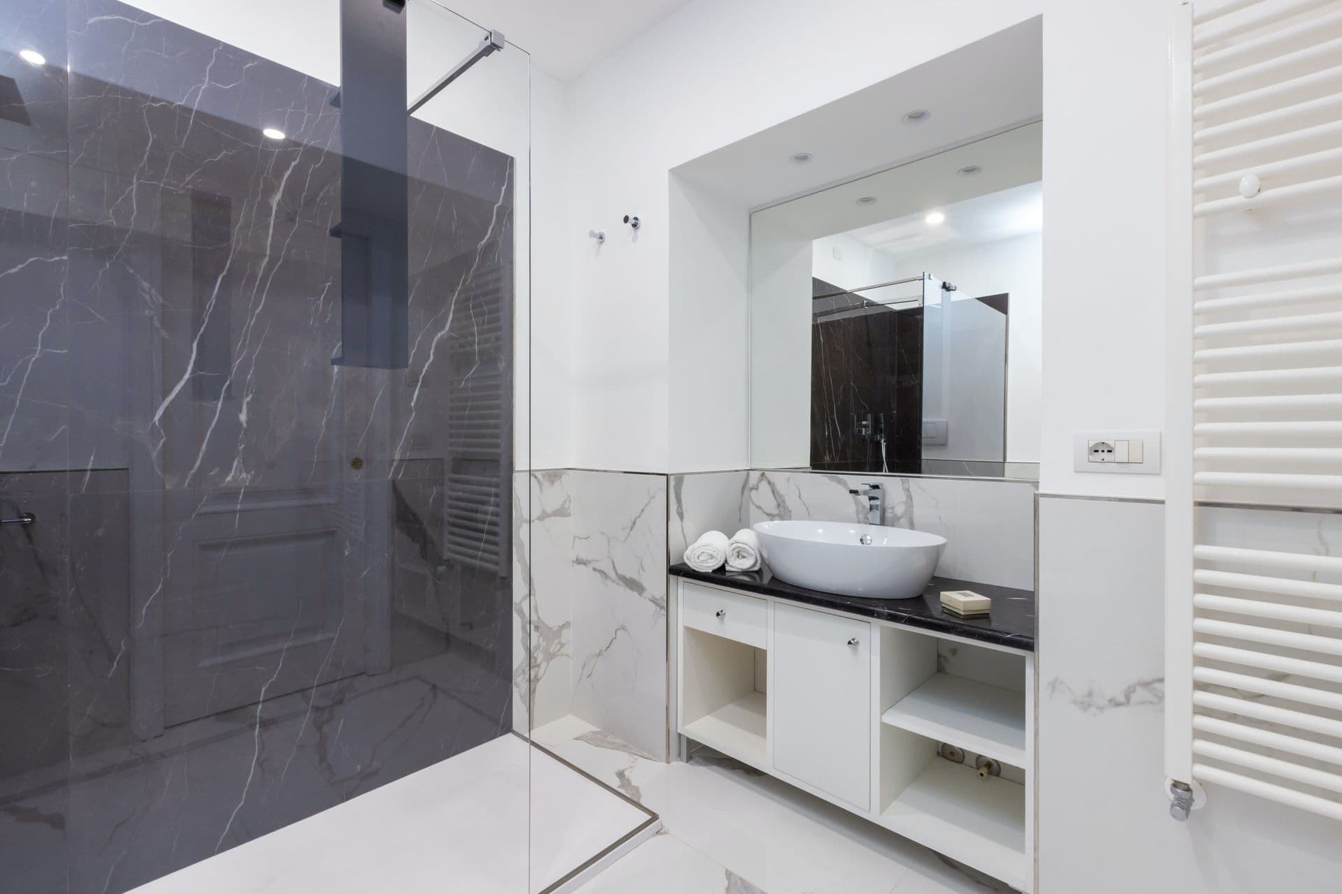 Marble en-suite bathroom with walk-in shower at Pavillion Paradiso