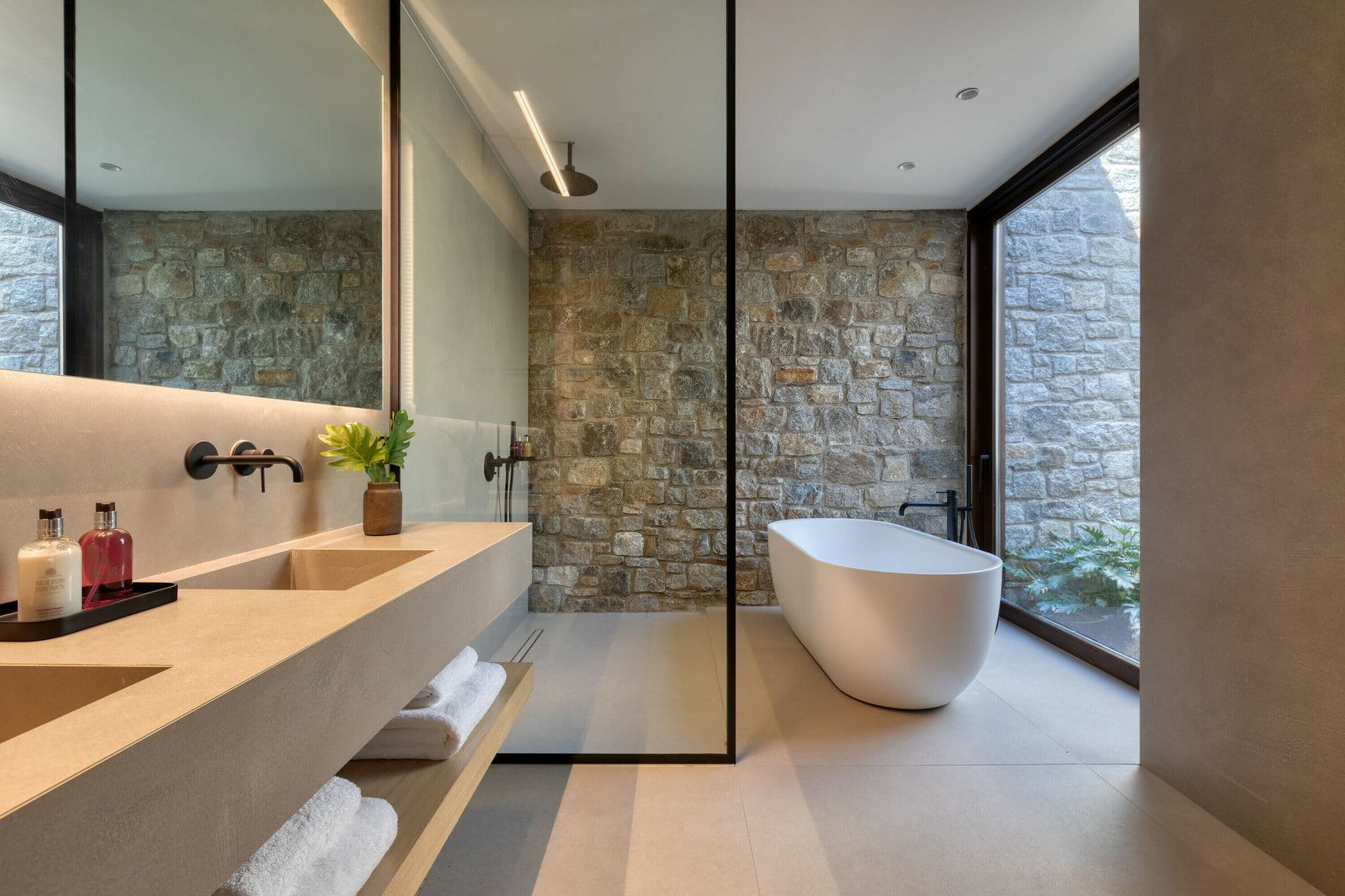 En-suite bathroom with double vanity and freestanding tub, Ocean Breeze & Sea Views