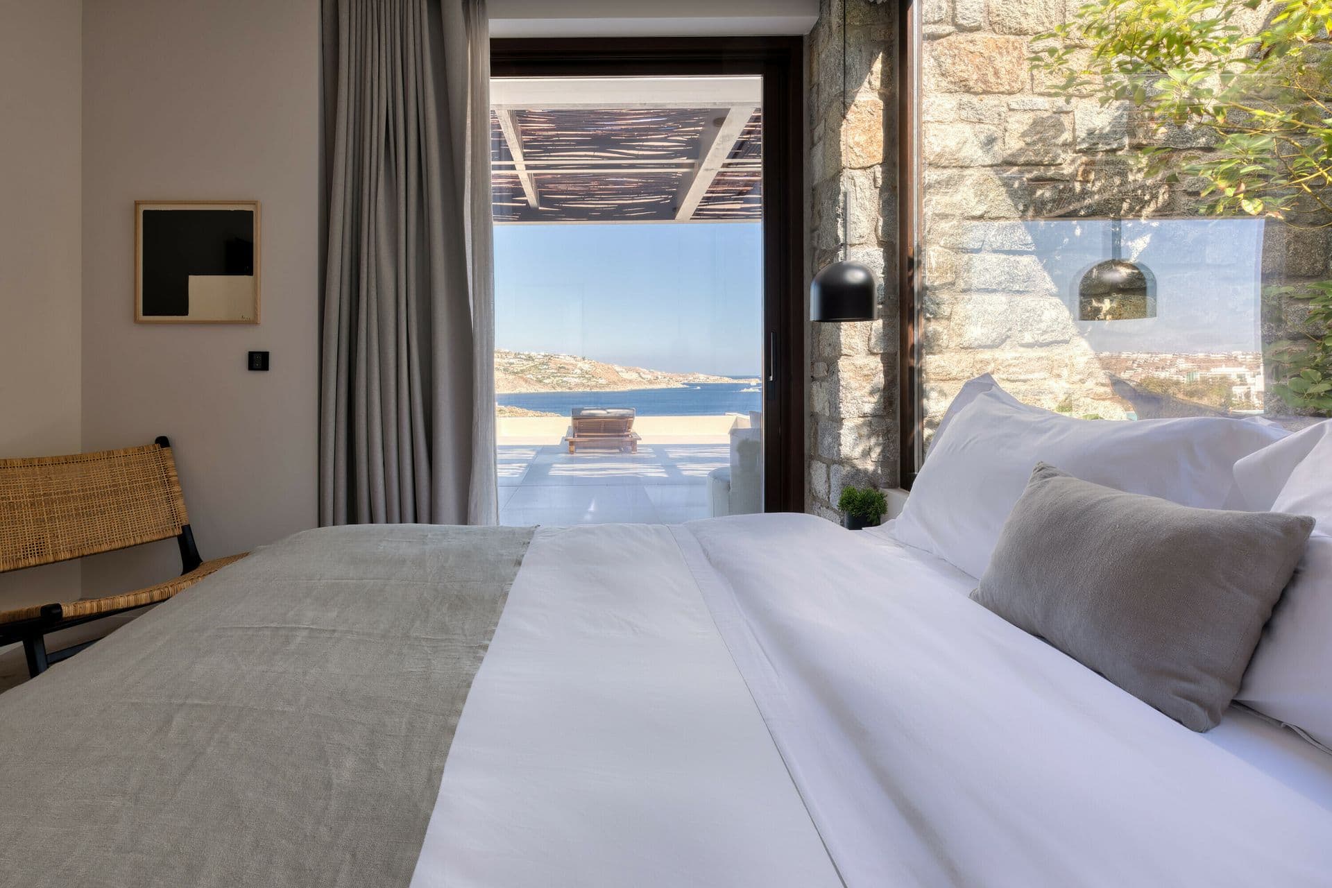 Guest bedroom with sea views at Ocean Breeze & Sea Views, Mykonos