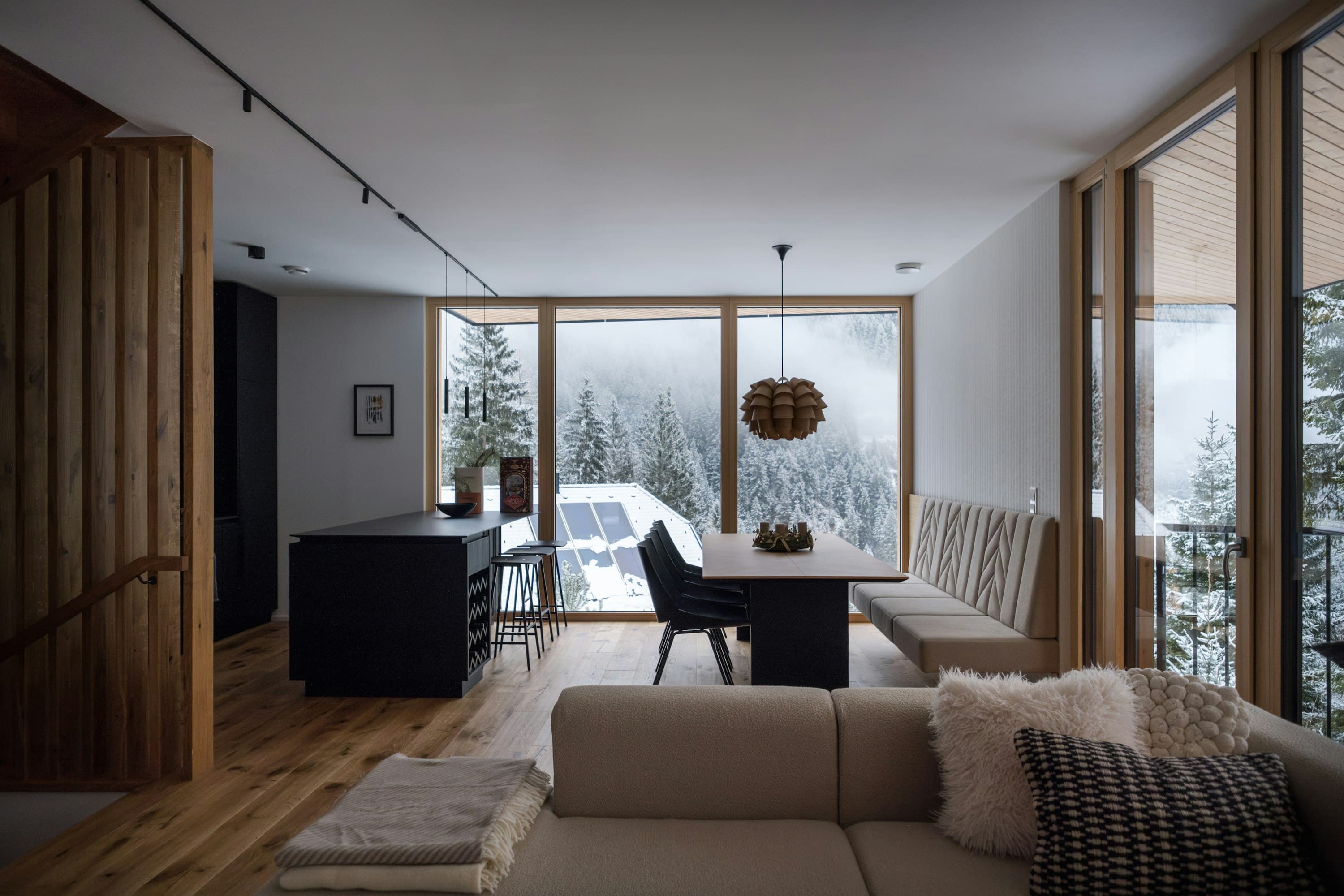 Sauna & Snowfall open-plan living and dining room, Paternion, Austrian Alps, Austria