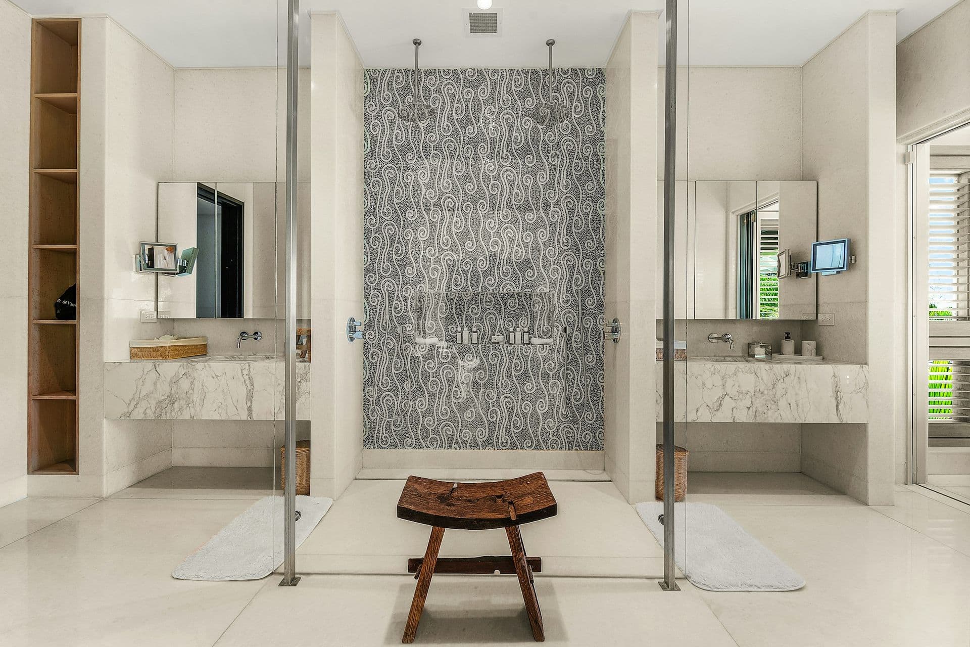 Marble en-suite bathroom with a double vanity at Moonlight Beauty, Barbados