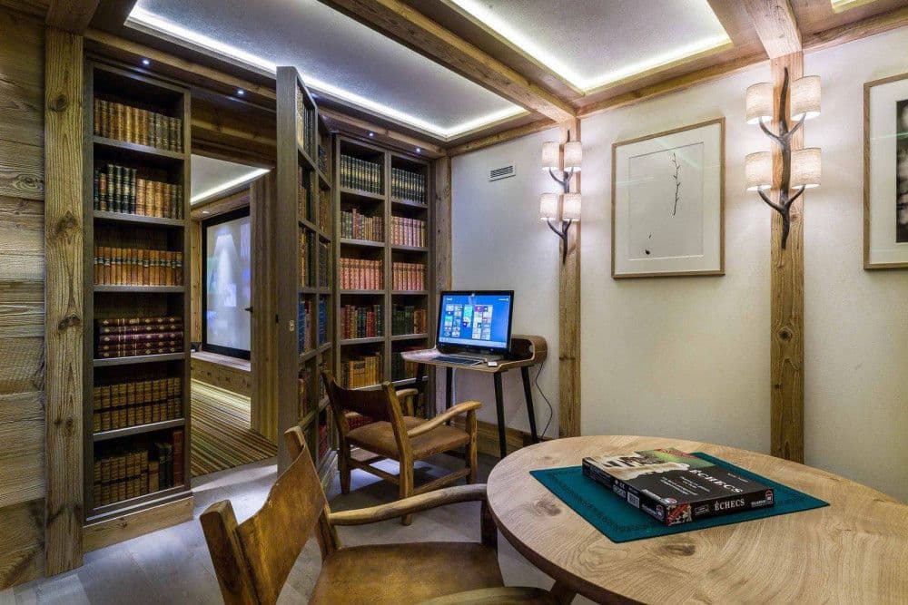 Book-lined library and study at Courchevel 16