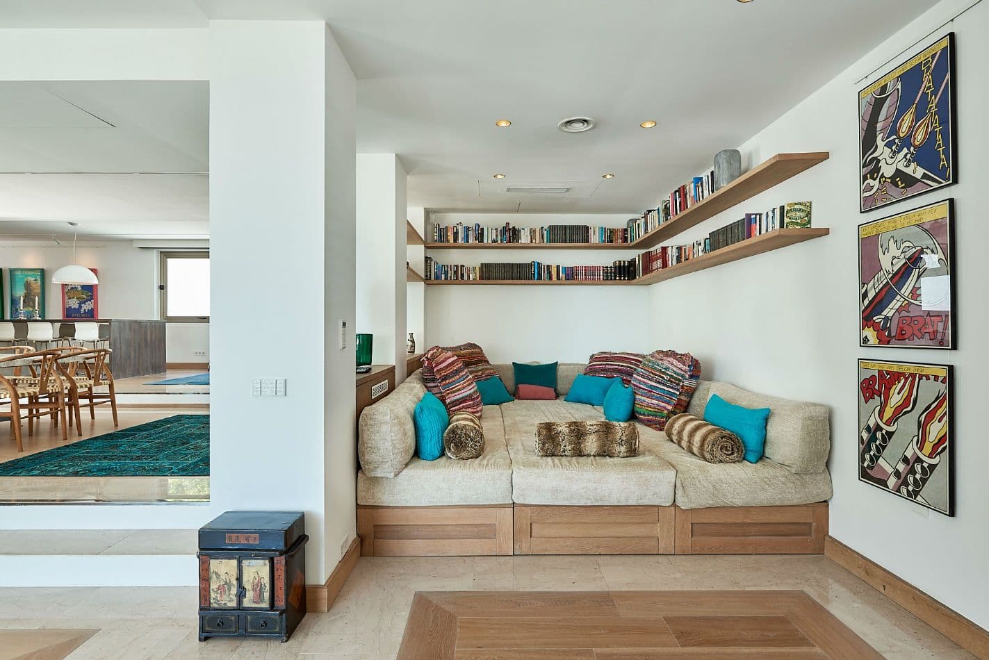 Sunken reading nook with built-in bench seating at Somewhere On The Horizon