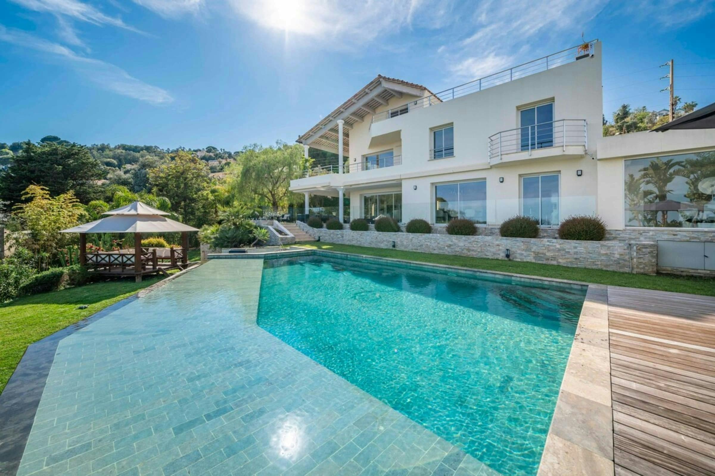 The Pearl of Cap d'Antibes infinity pool and white villa exterior, Antibes, French Riviera, France