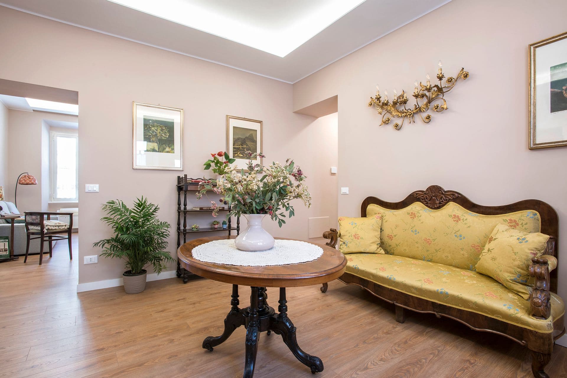 Open living and dining space with period furnishings