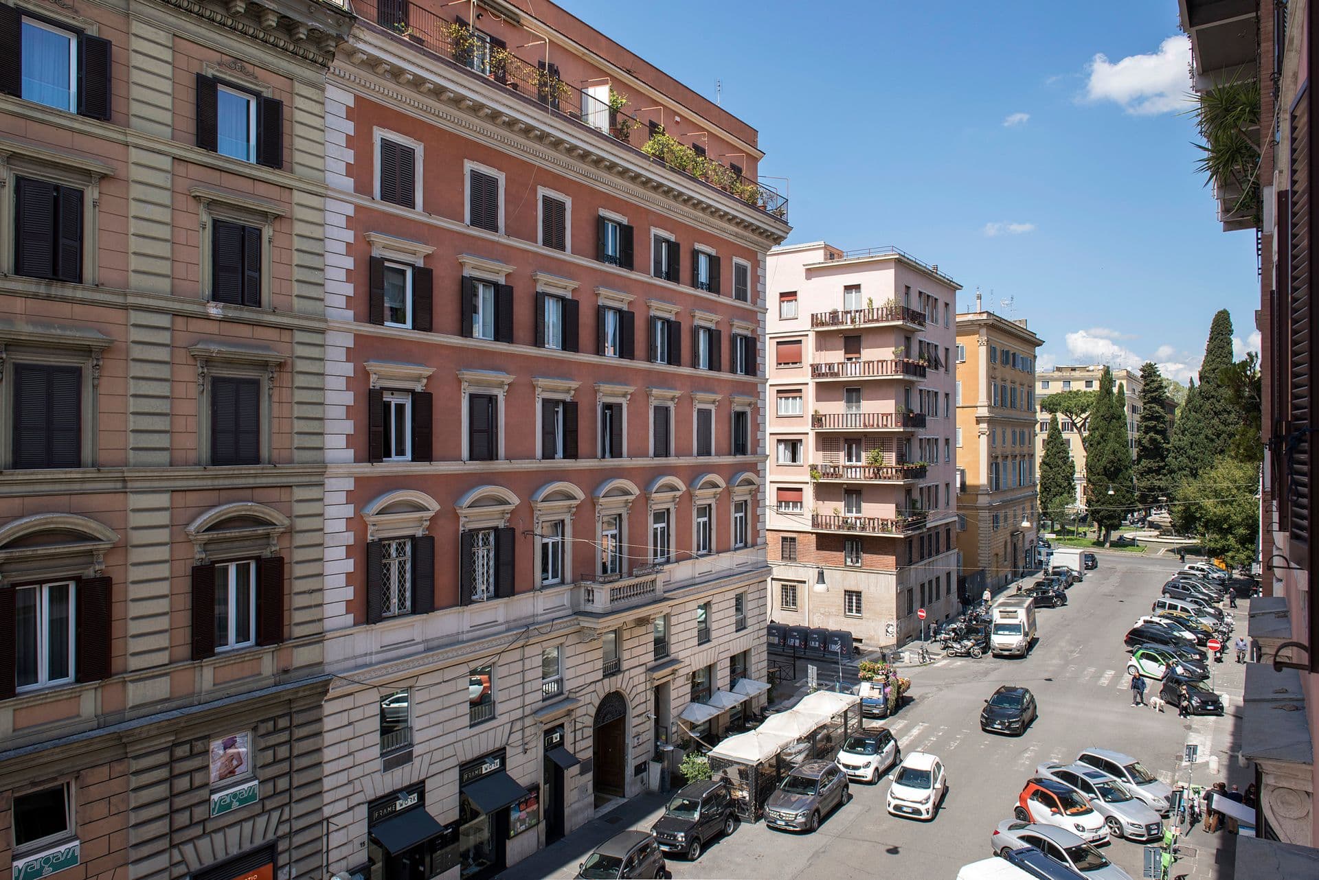 View along the Rome street where the apartment is located