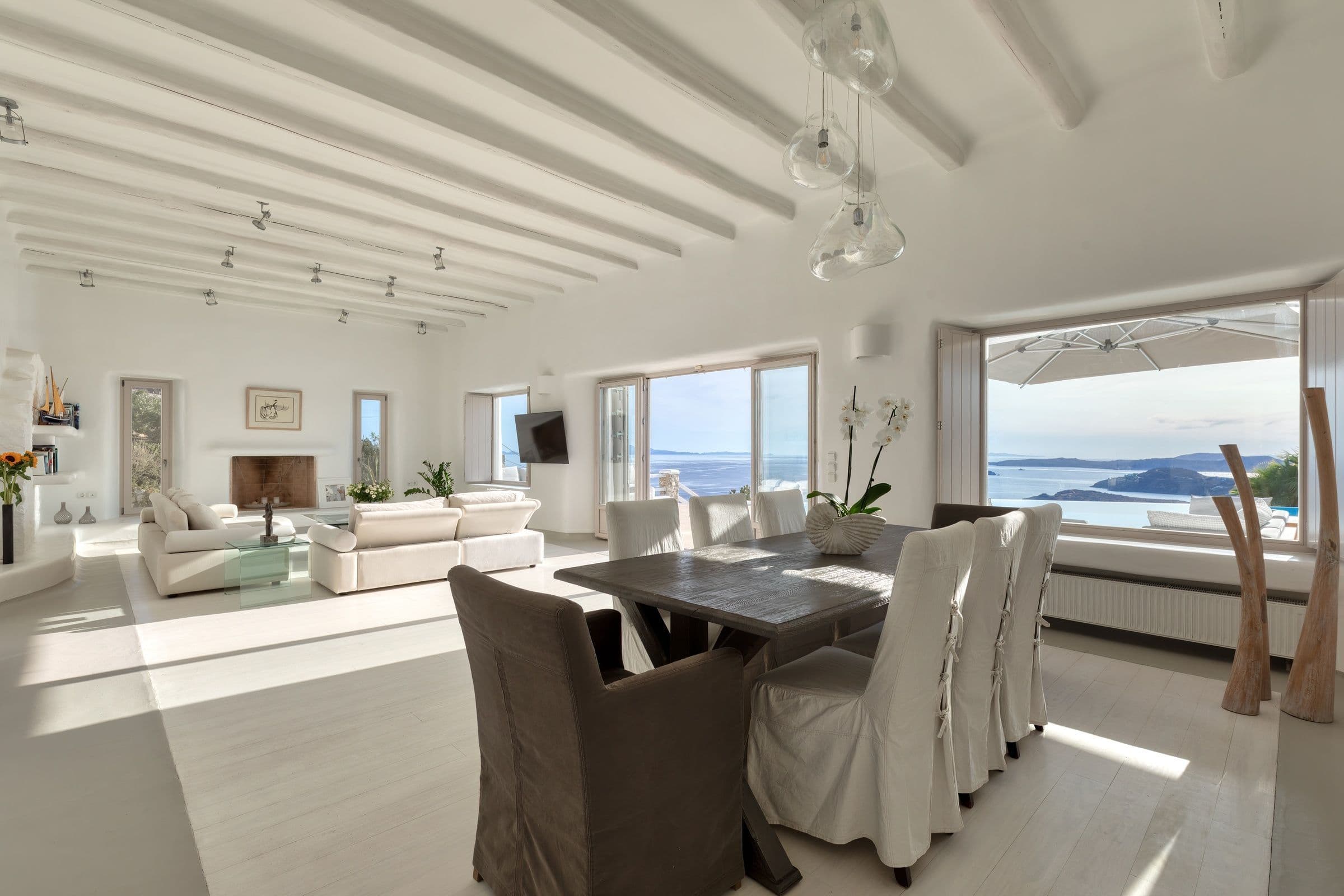 Villa Infinite Breeze contemporary kitchen with sea views, Mykonos, Greece