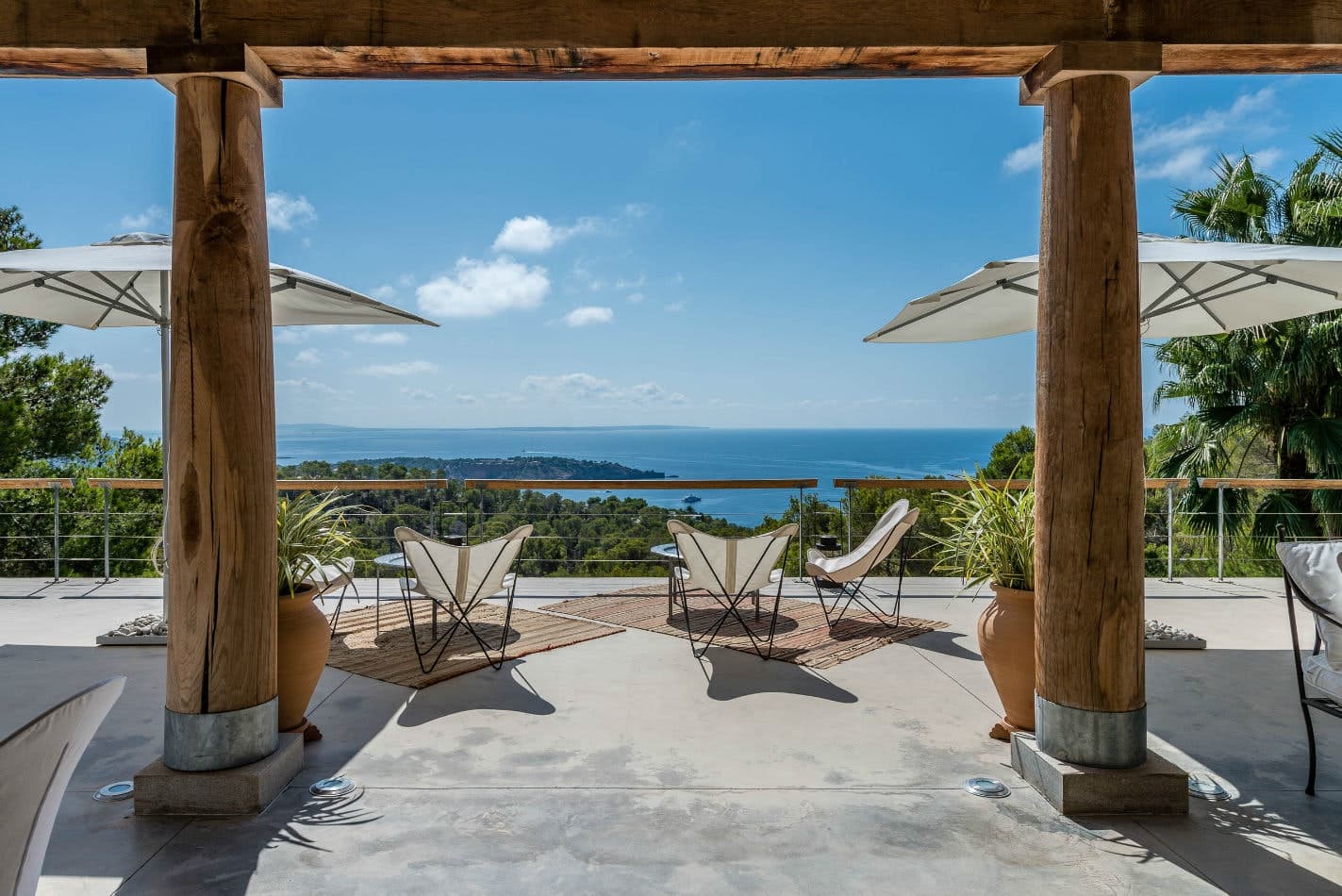 Yoga Nidra covered terrace with ocean views, Sant Josep de sa Talaia, Balearic Islands, Spain