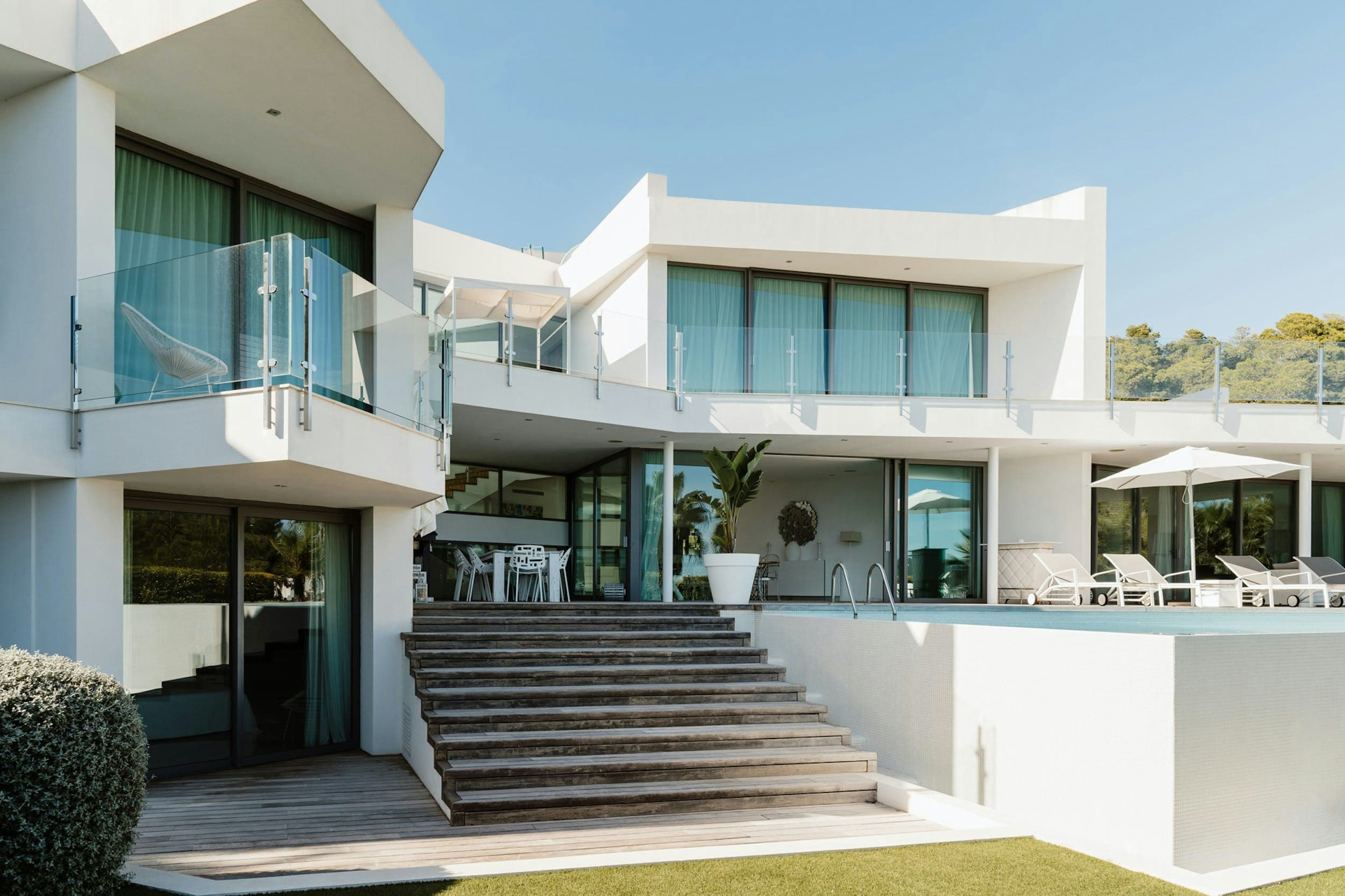 Hazy Island View villa exterior with infinity pool, Sant Josep de sa Talaia, Balearic Islands, Spain