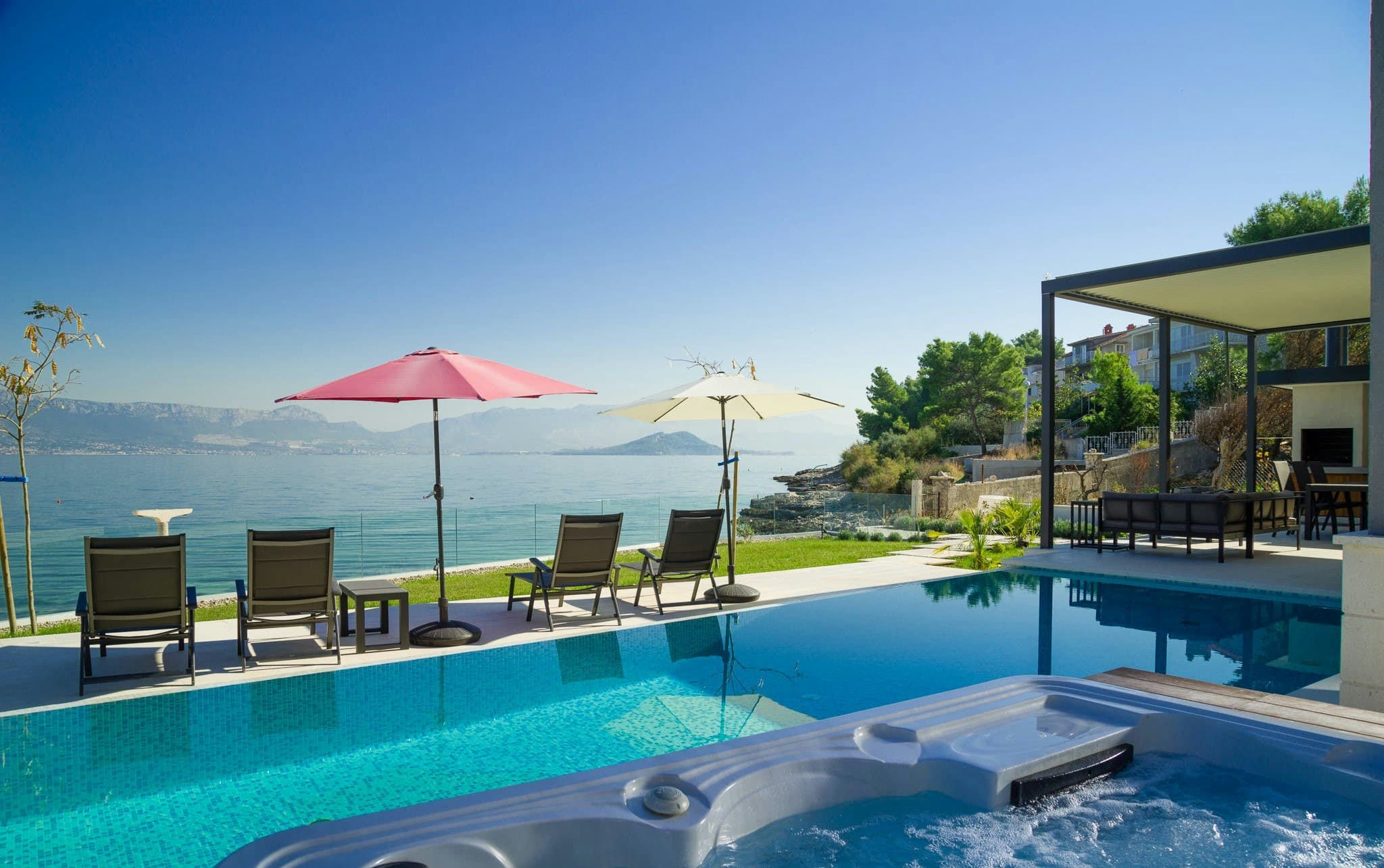 Shades of Summertime infinity pool with hot tub and Adriatic views, Slatine, Dalmatian Coast, Croatia