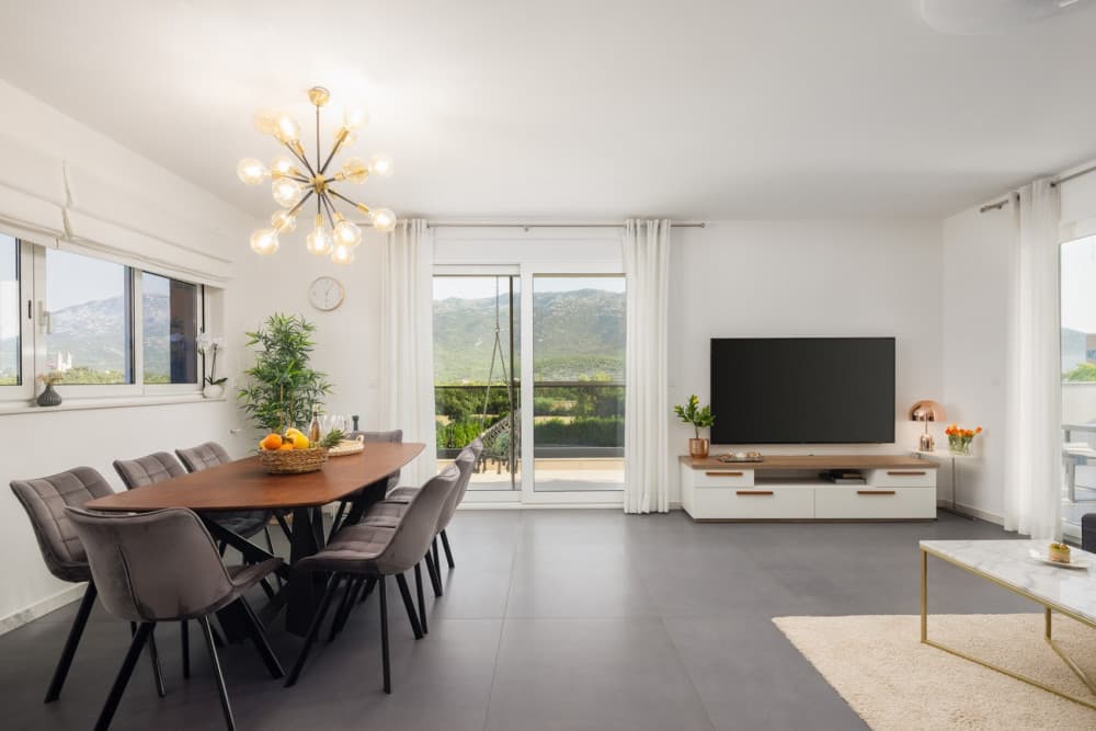 Split 21 open-plan living room with mountain views, Split, Croatia