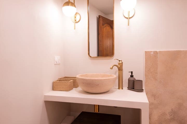 Saint Tropez Serenity powder room with vessel sink, Saint-Tropez, French Riviera, France