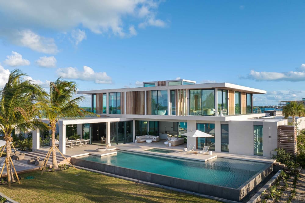 The Point beachfront villa exterior with infinity pool, Grace Bay, Turks and Caicos Islands
