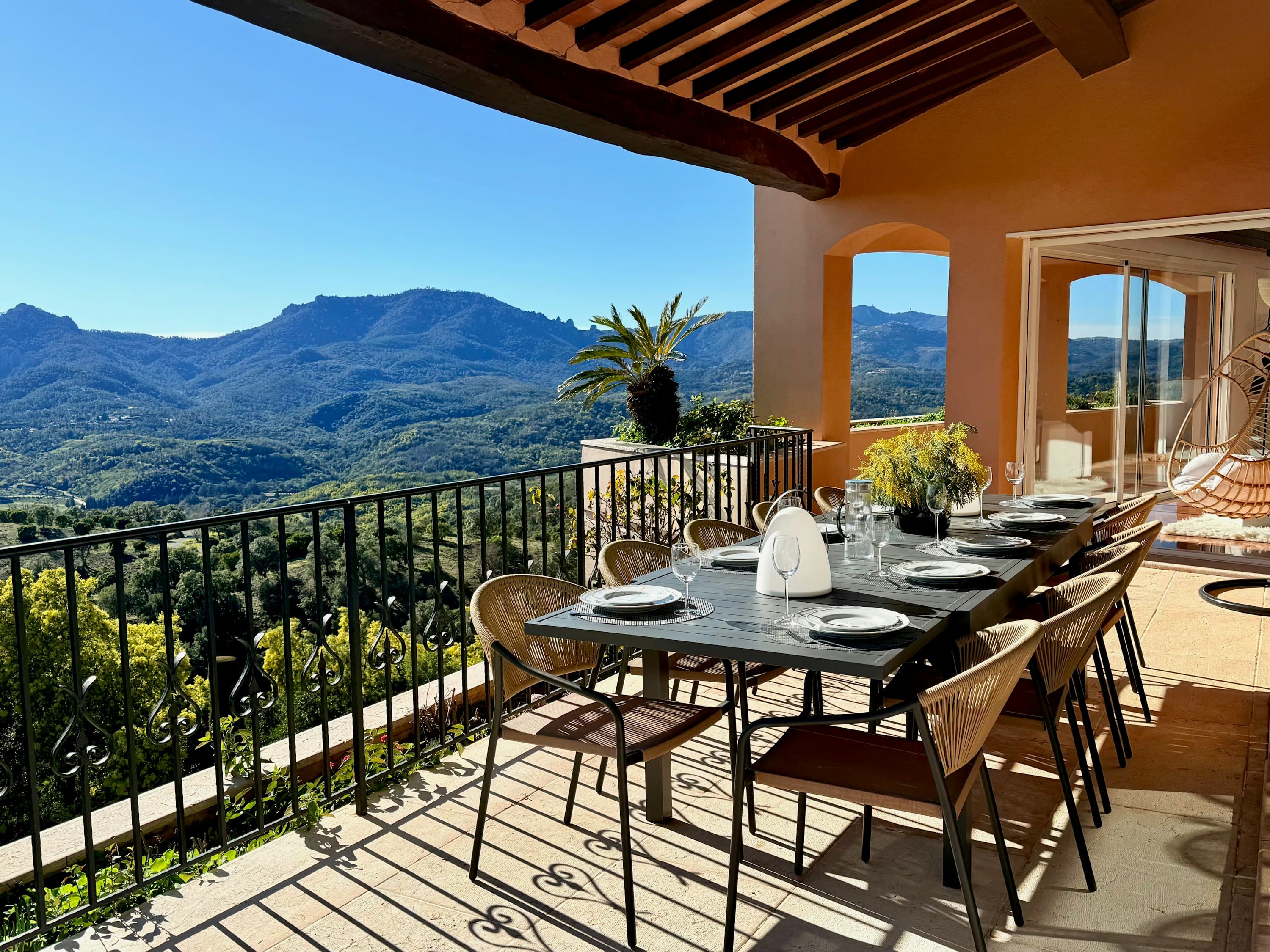 Golden Escape covered terrace dining area, Mandelieu-la-Napoule, French Riviera, France