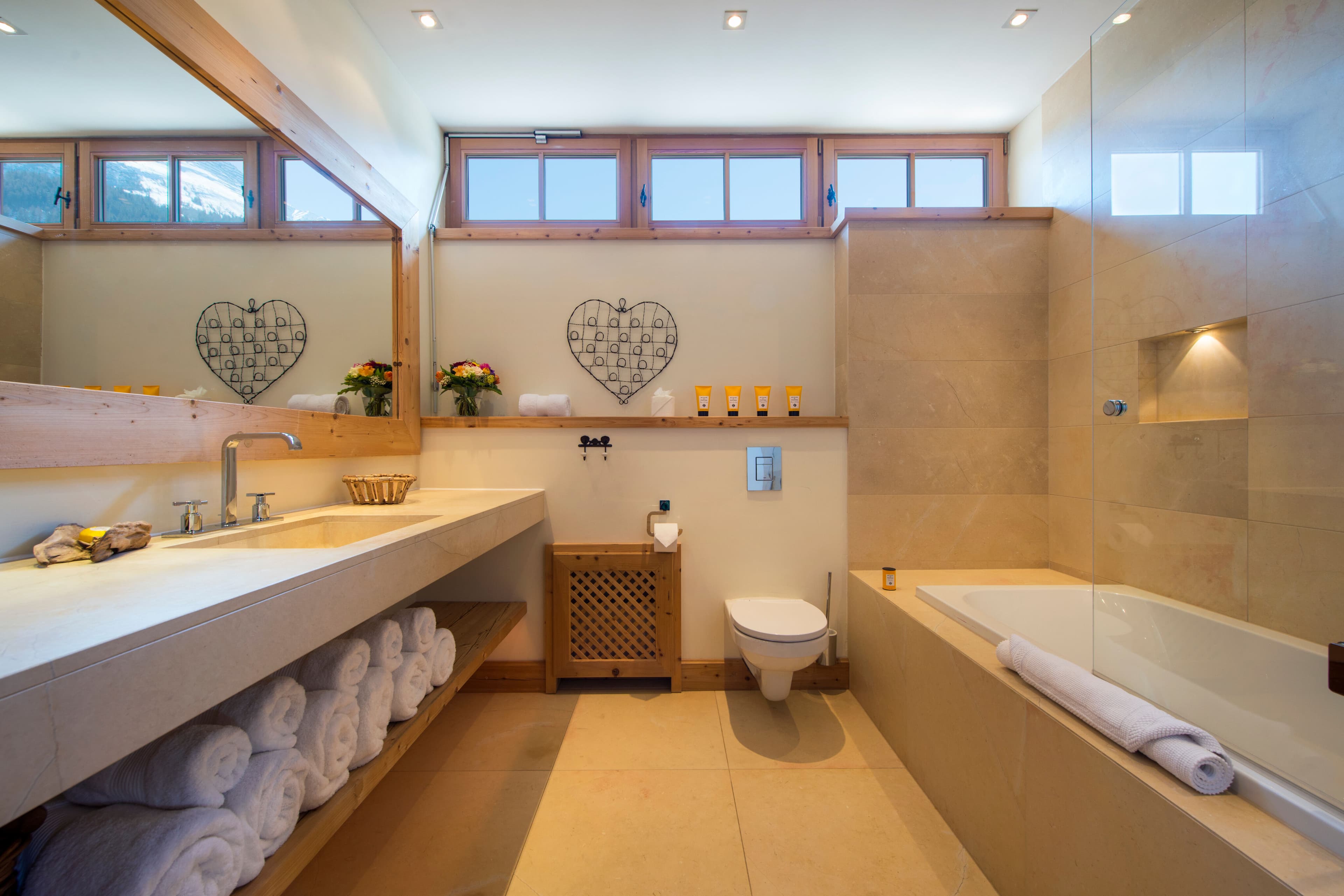 Chalet Maria Schnee contemporary bathroom with alpine views, Sankt Anton, Austrian Alps