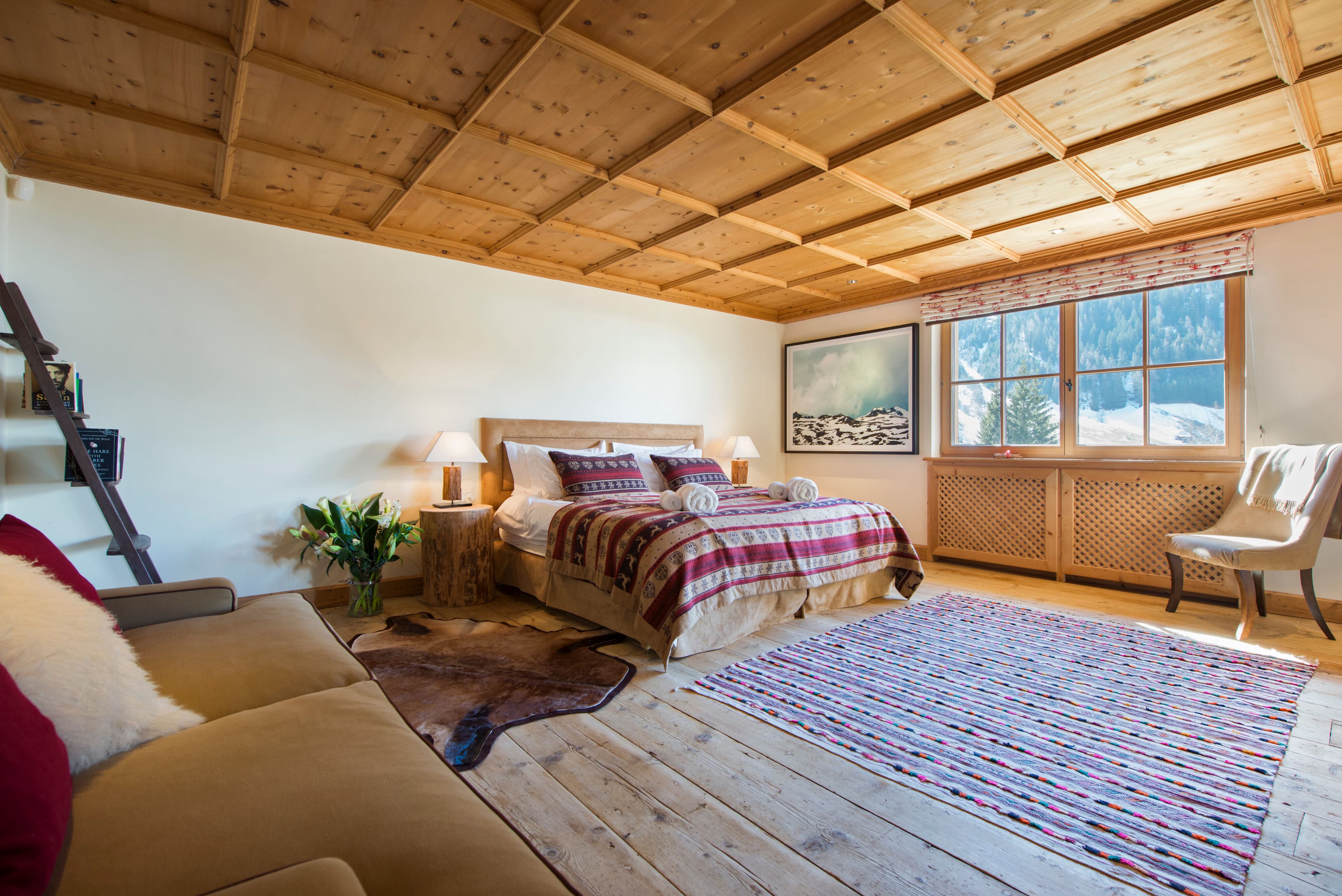 Chalet Maria Schnee master bedroom with alpine views, Sankt Anton, Austrian Alps, Austria
