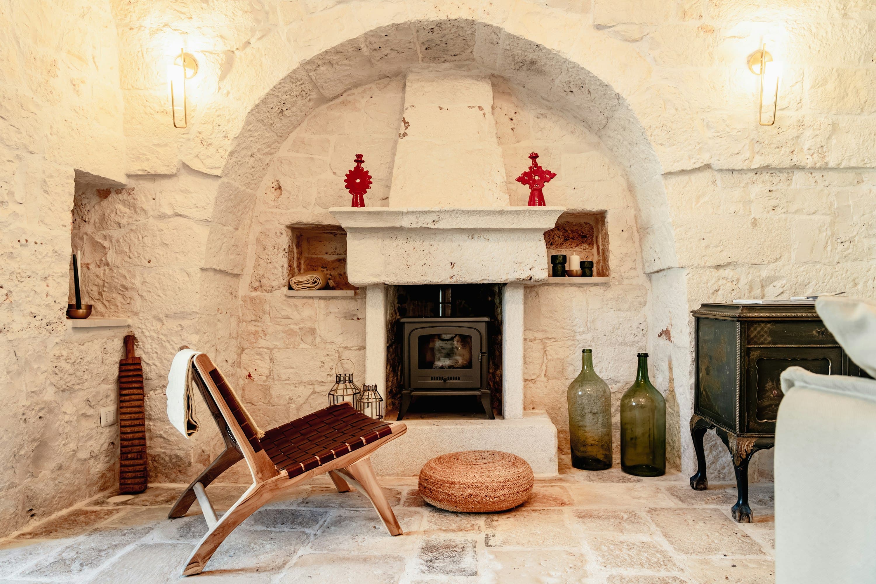 Itria Birdsong formal dining room with vaulted stone ceilings, Martina Franca, Puglia, Italy