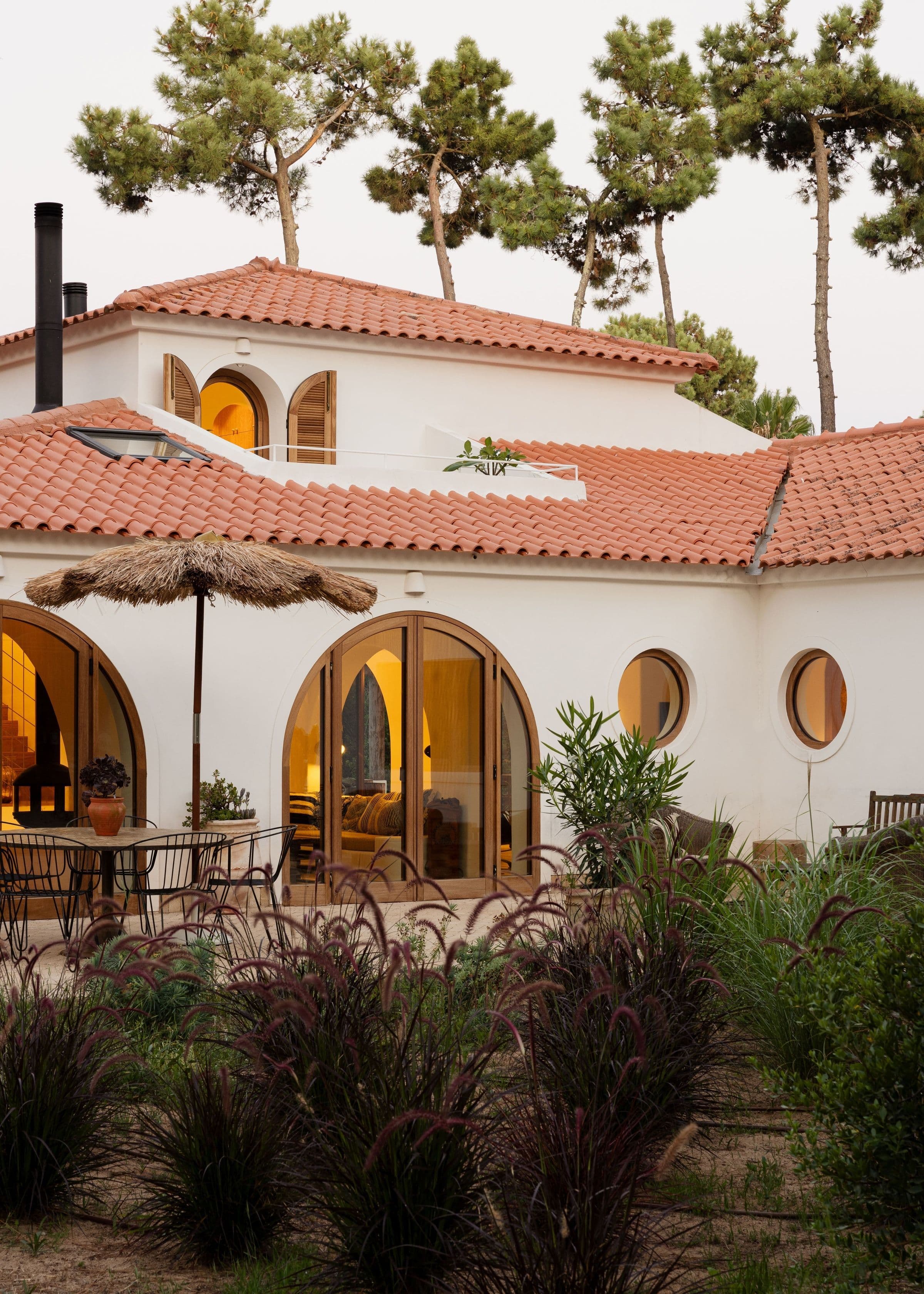 Villa Caparica terrace lounge with log pergola, Costa da Caparica, Portugal