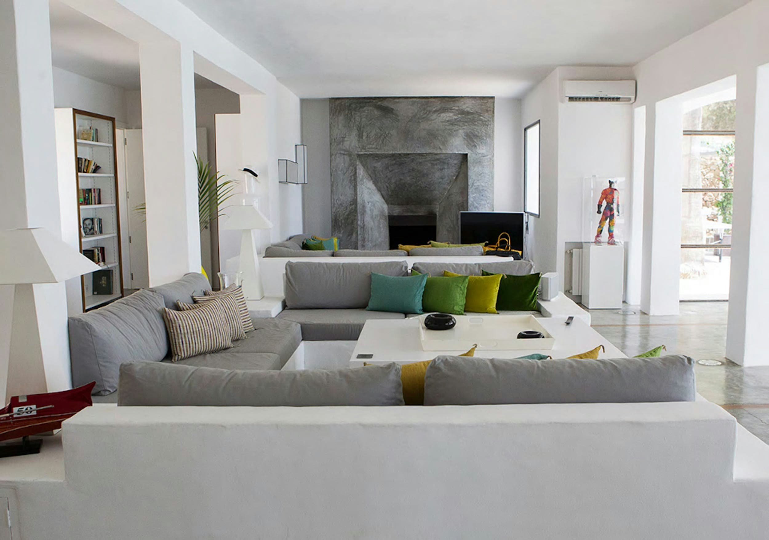 Formentera Skies living room with contemporary furnishings, Sant Josep de sa Talaia, Spain