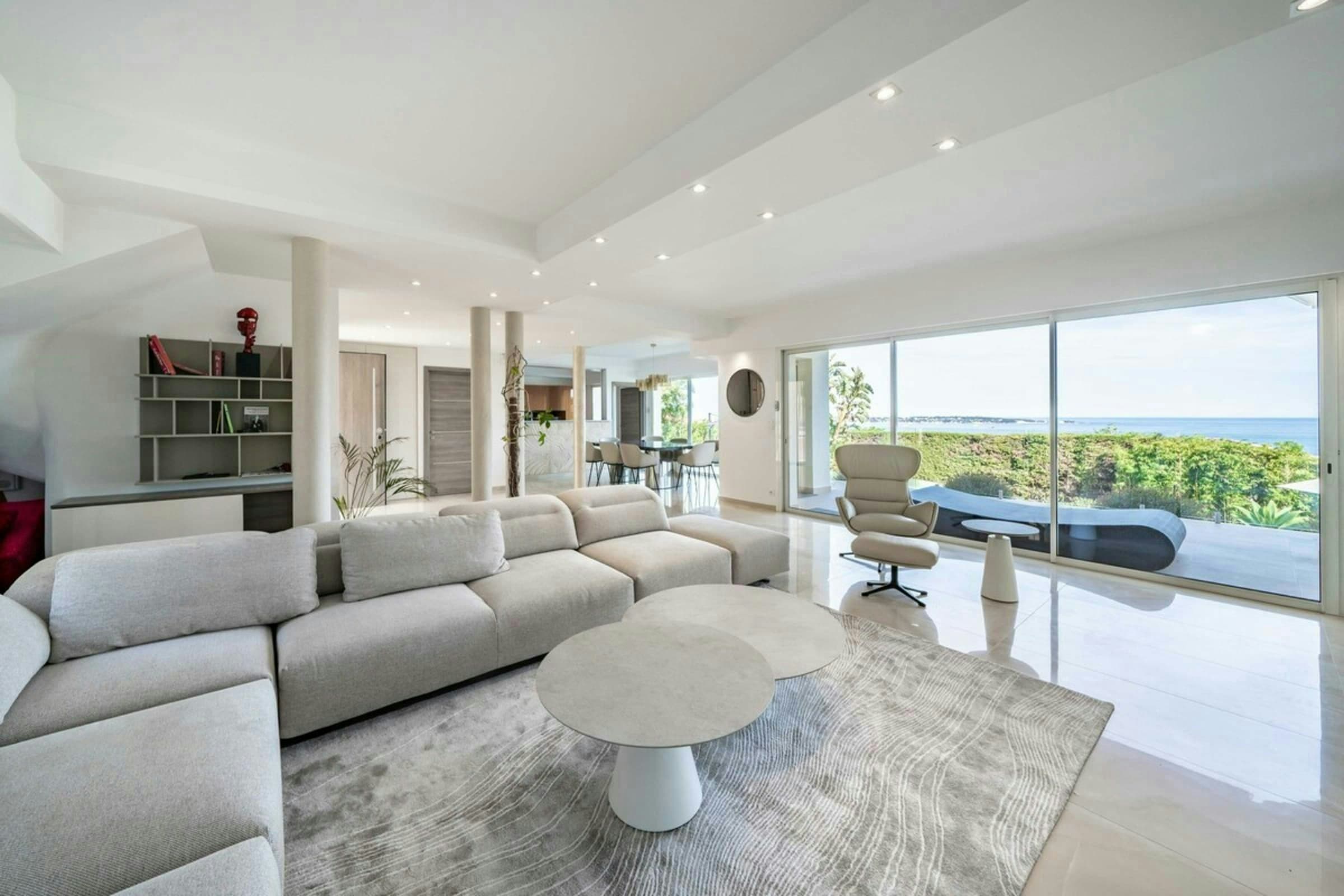 The Pearl of Cap d'Antibes main living room with sea views, Antibes, French Riviera, France