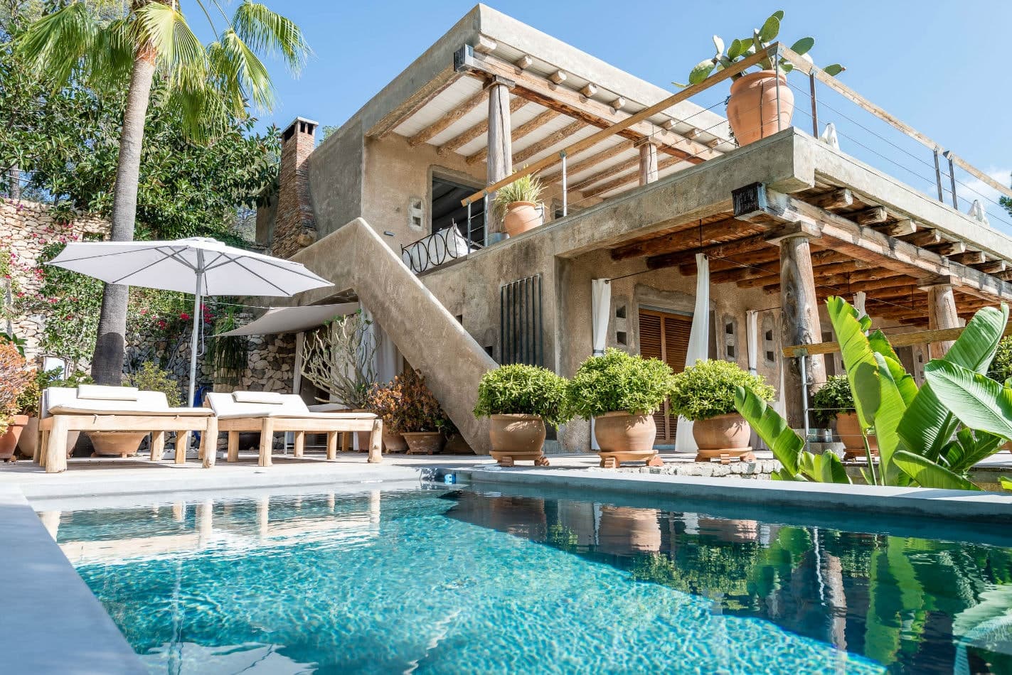 Yoga Nidra villa exterior with infinity pool, Sant Josep de sa Talaia, Balearic Islands, Spain