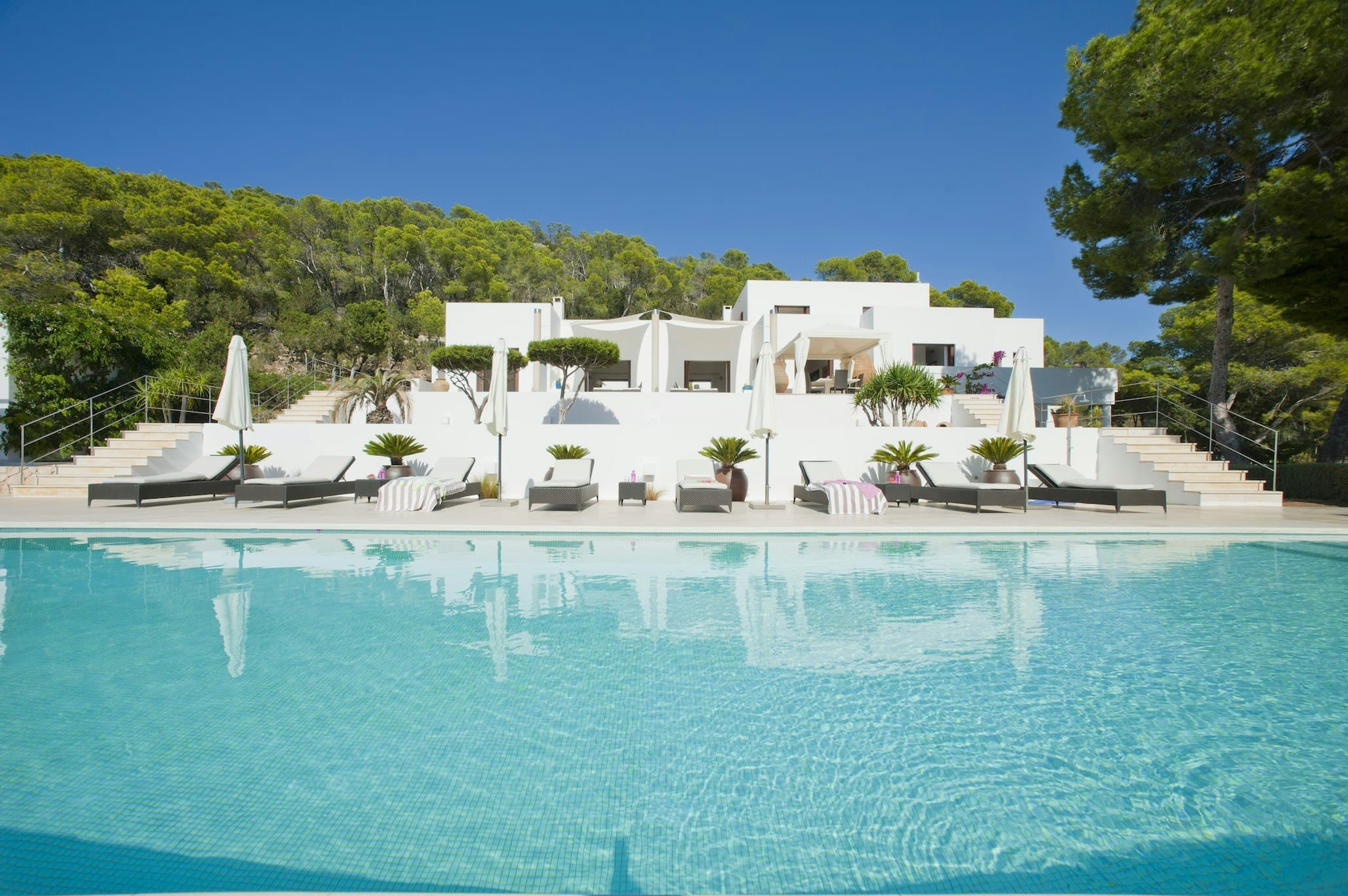 Sea Pines villa exterior with infinity pool and terraces, Sant Josep de sa Talaia, Spain