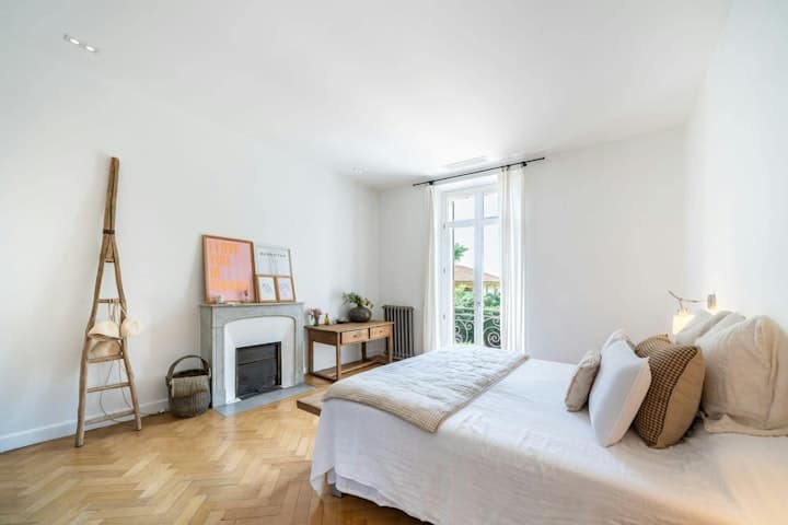 Cannes Hillside Haven master bedroom with herringbone floors, Cannes, French Riviera, France